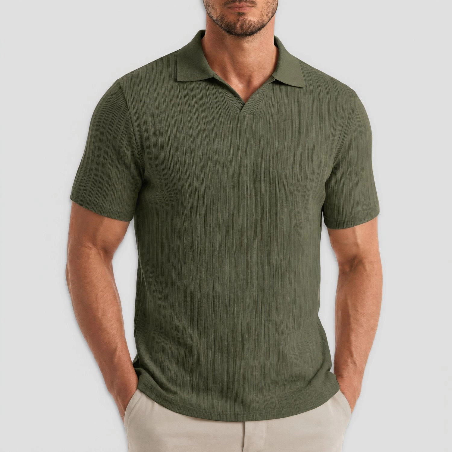 COOFANDY Mens Short Sleeve Polo Shirts  V Neck Collared Ribbed Casual Tops
