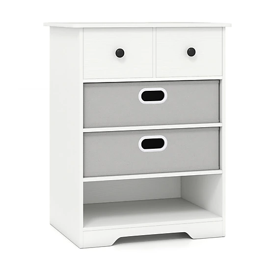 Glintex 4-Drawer Dresser with Open Shelf and Removable Fabric Drawers