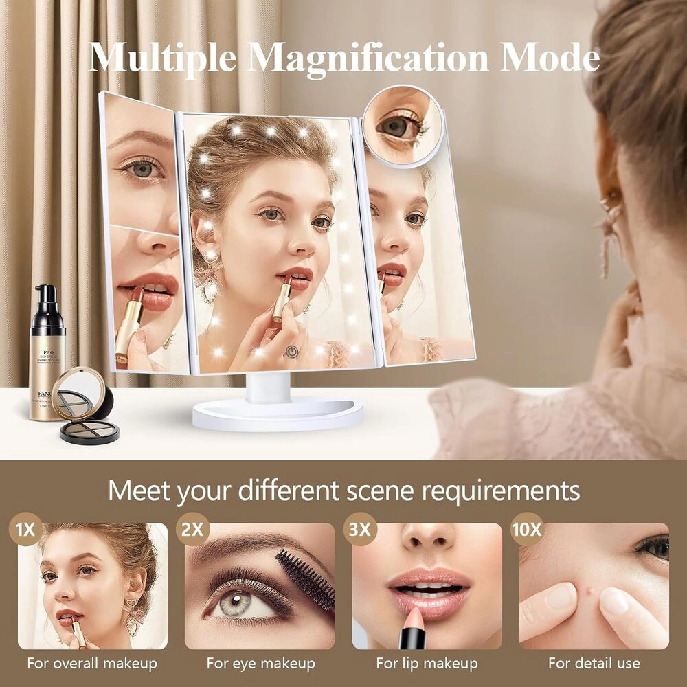 Novsight Trading Unisex Trifold Lighted Magnifying Vanity Mirror