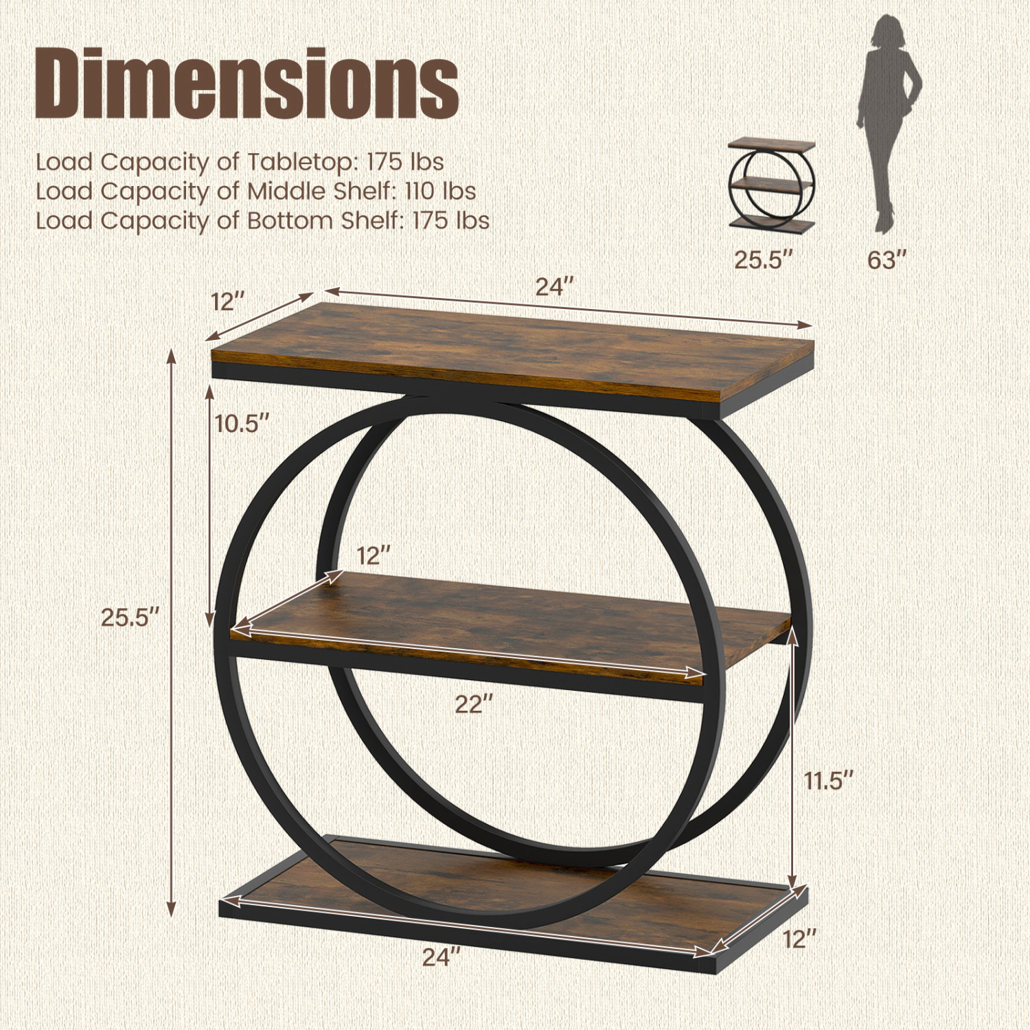 LJG Industrial Faux Marble Side Table with Metal Frame for Living Room Bedroom
