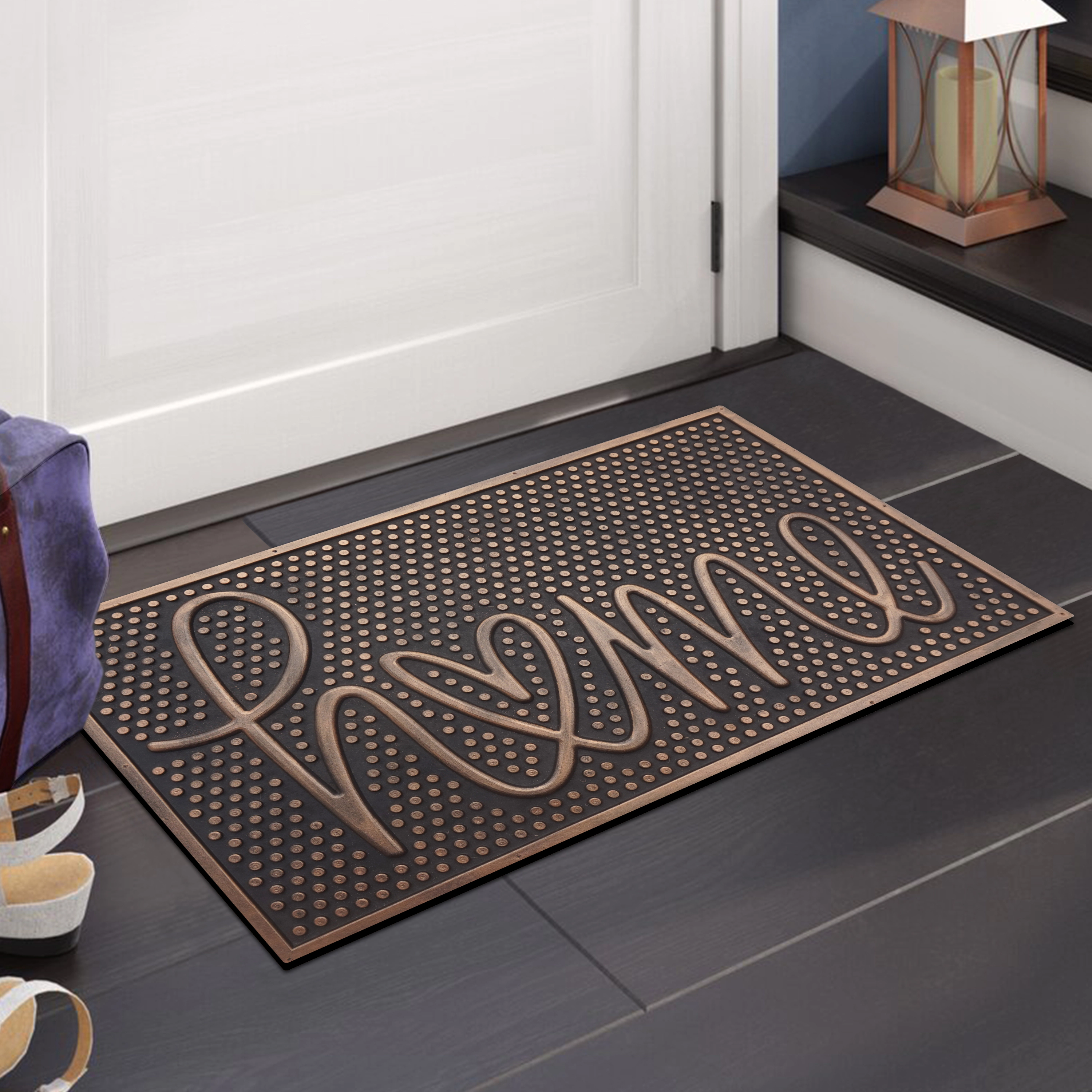 A1 Home Collections Home Printed Bronze Rubber Welcome Doormat Non-Slip Indoor Outdoor Entry Mat 18 x 30 In