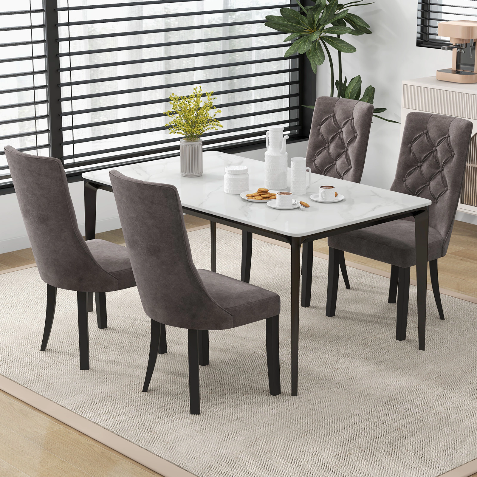 LJG Tufted Dining Chairs Set of 2 with High Backrest and Padded Seat