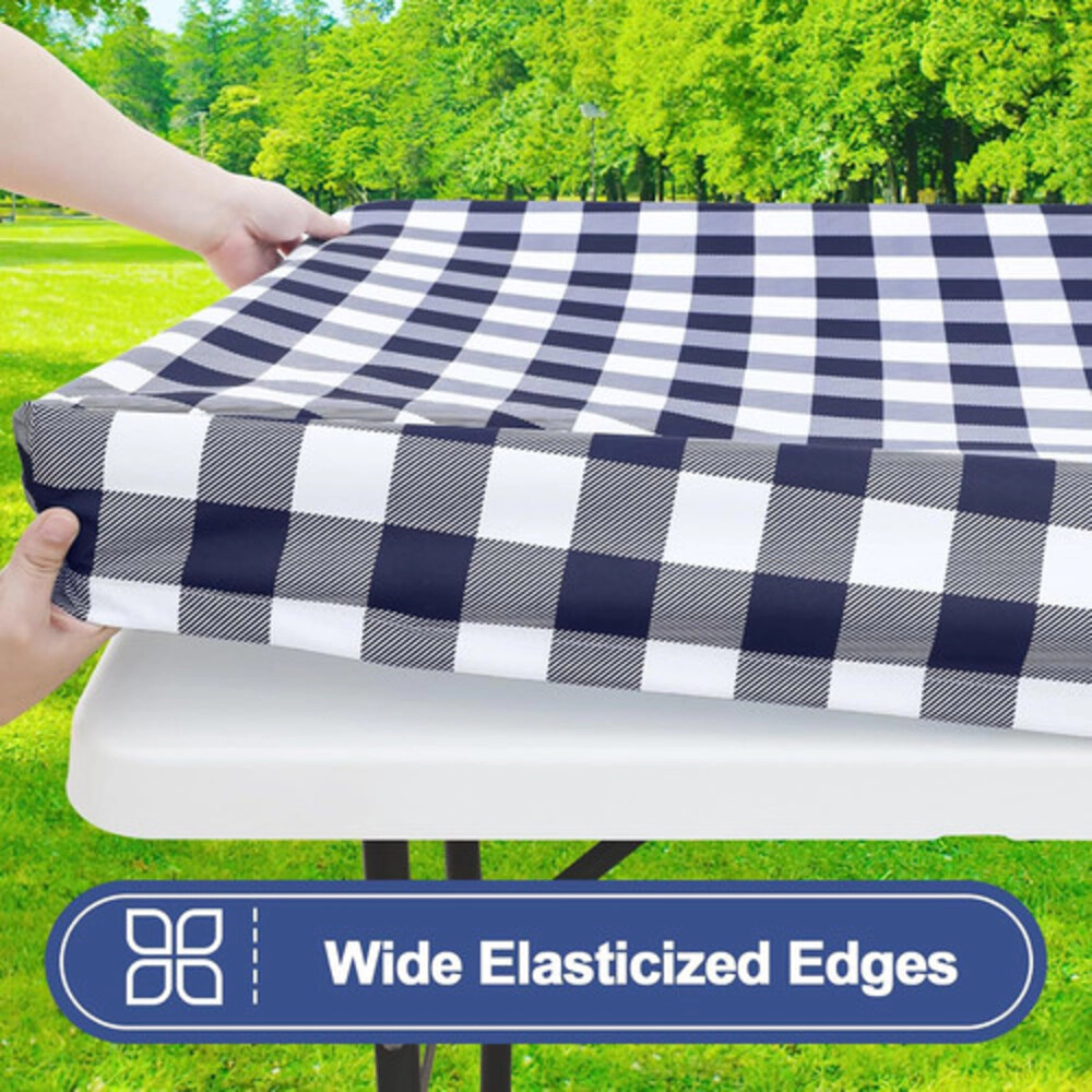 Technopliance 2 Pack Waterproof Fitted Buffalo Plaid Tablecloth 30 x 72 Inch