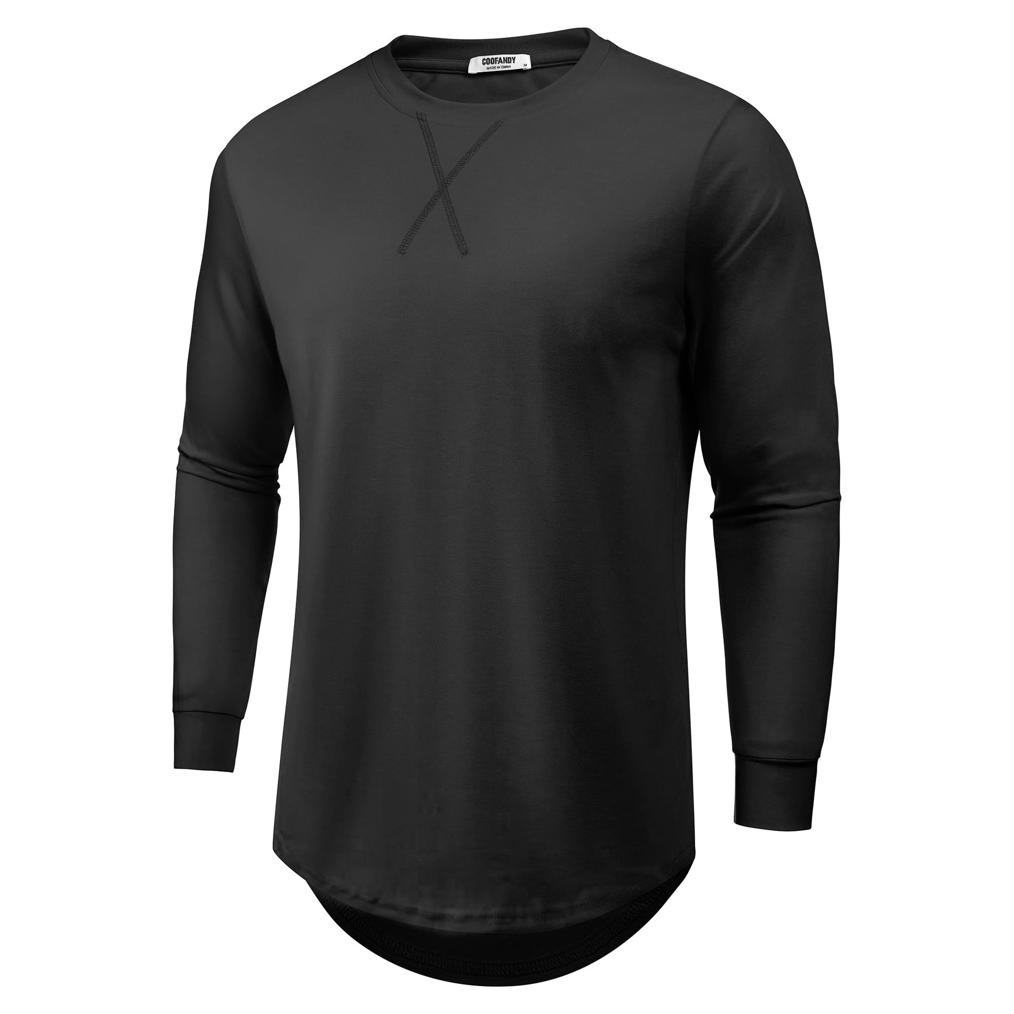 COOFANDY Mens Fall Long Sleeve Shirts Casual Crew Neck Curved Hem Longline Tunics
