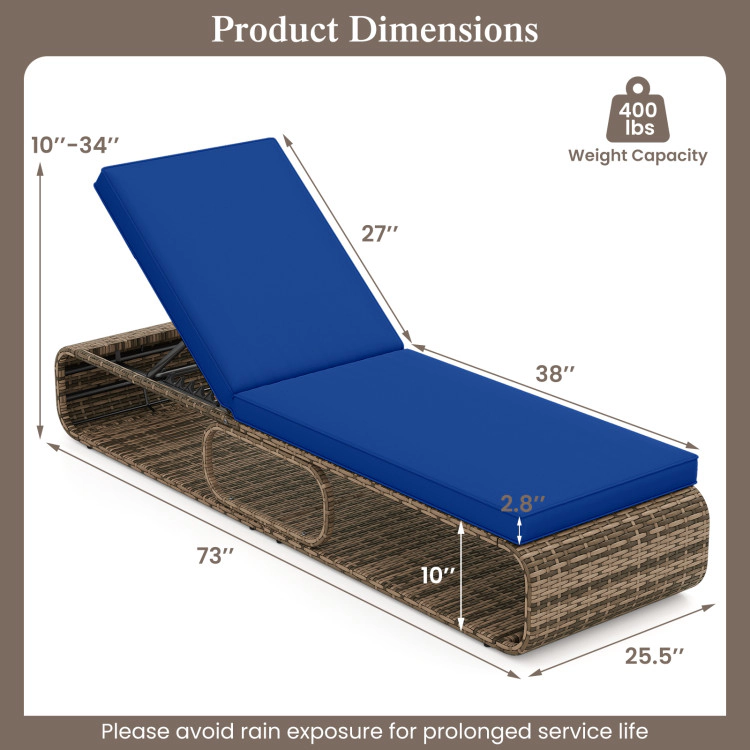Hivvago 7-Position Adjustable Pe Rattan Outdoor Chaise Lounge Chair