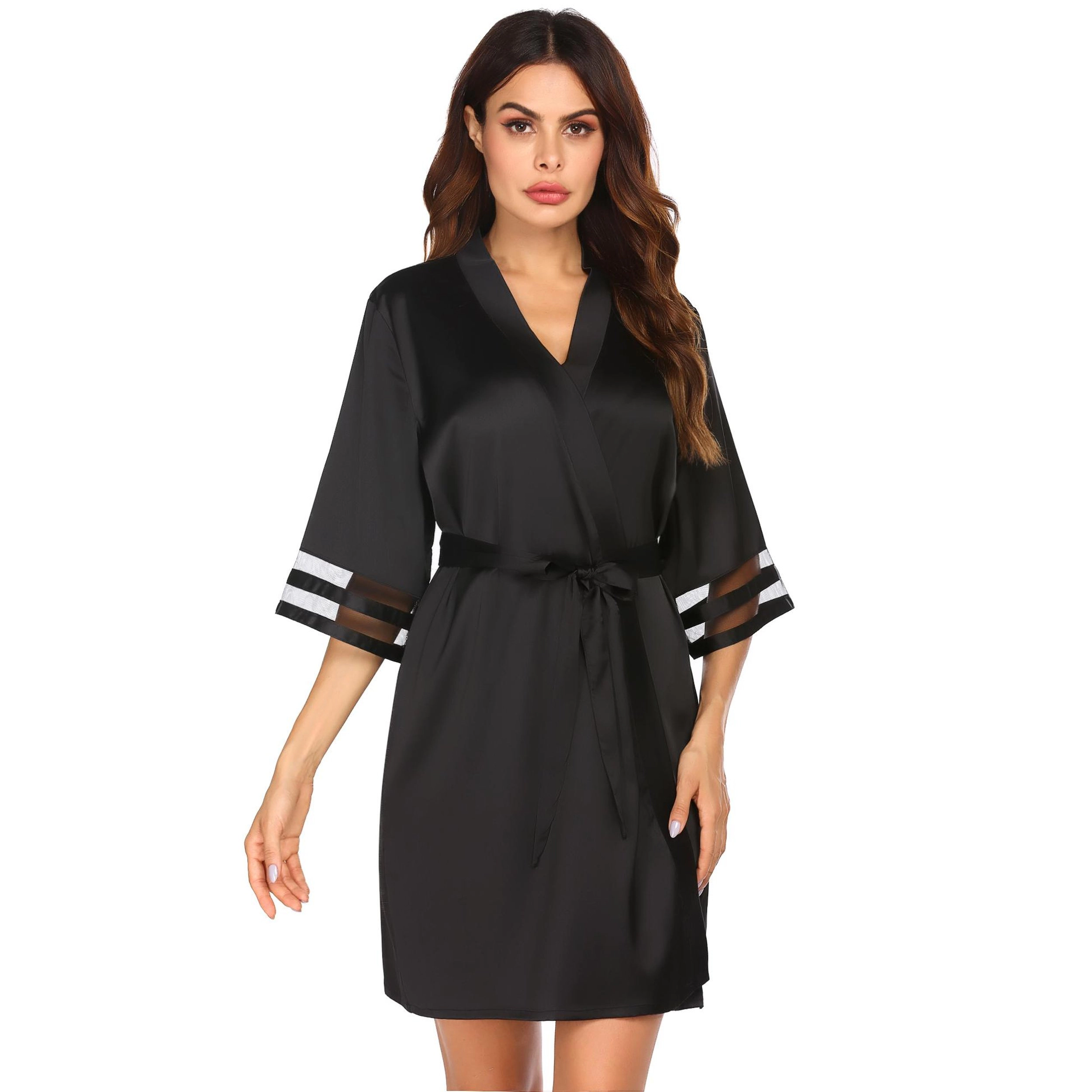 Ekouaer Women's Satin Robe Silk Kimono Bathrobe Bridesmaid Wedding Bridal Party Robes 3/4 Bell
