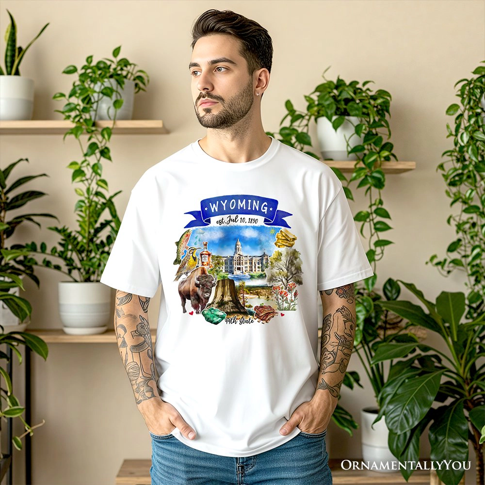 OrnamentallyYou Unisex Artistic Wyoming State Themes And Landmarks T-Shirt