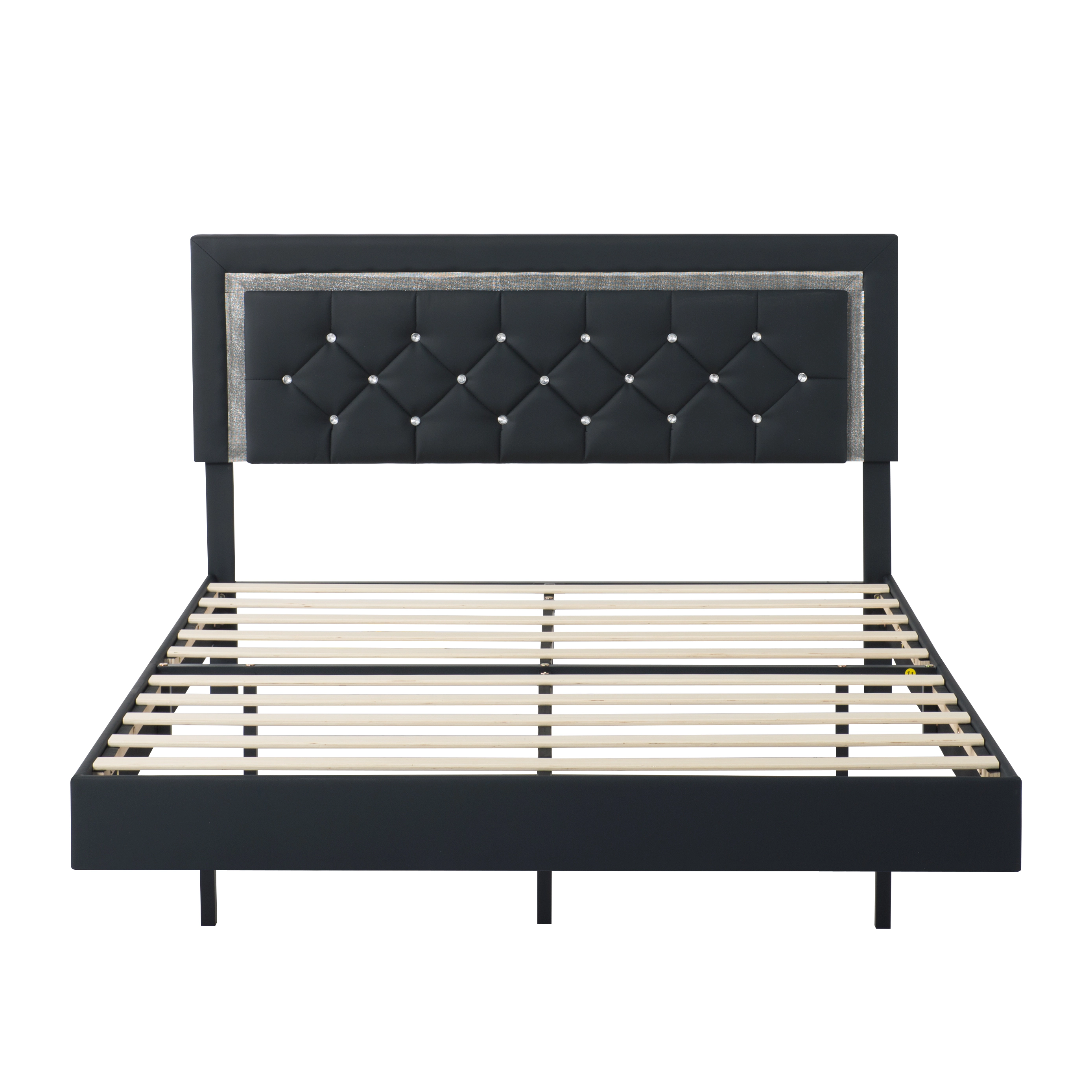 Flynama Queen Platform Bed with Adjustable LED Headboard (43-45"), RGB Lights, Black