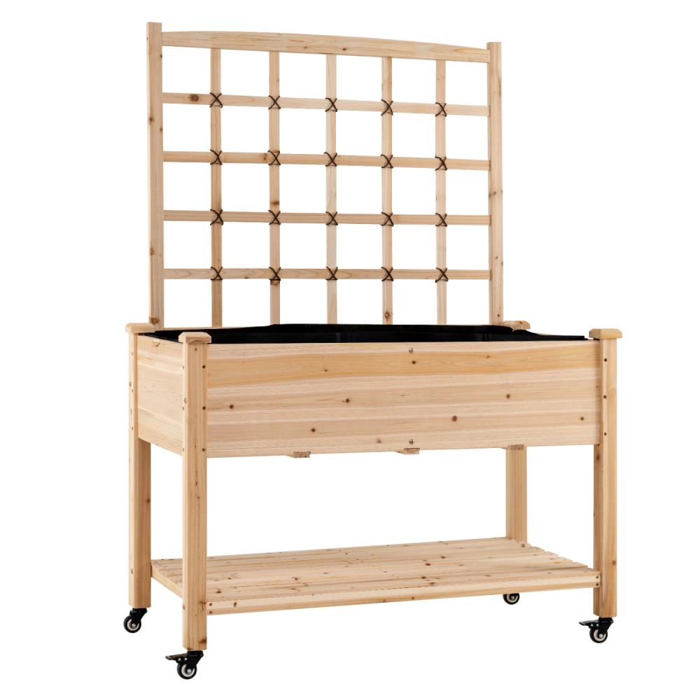 Hivvago Wooden Mobile Raised Garden Bed on Wheels with Trellis