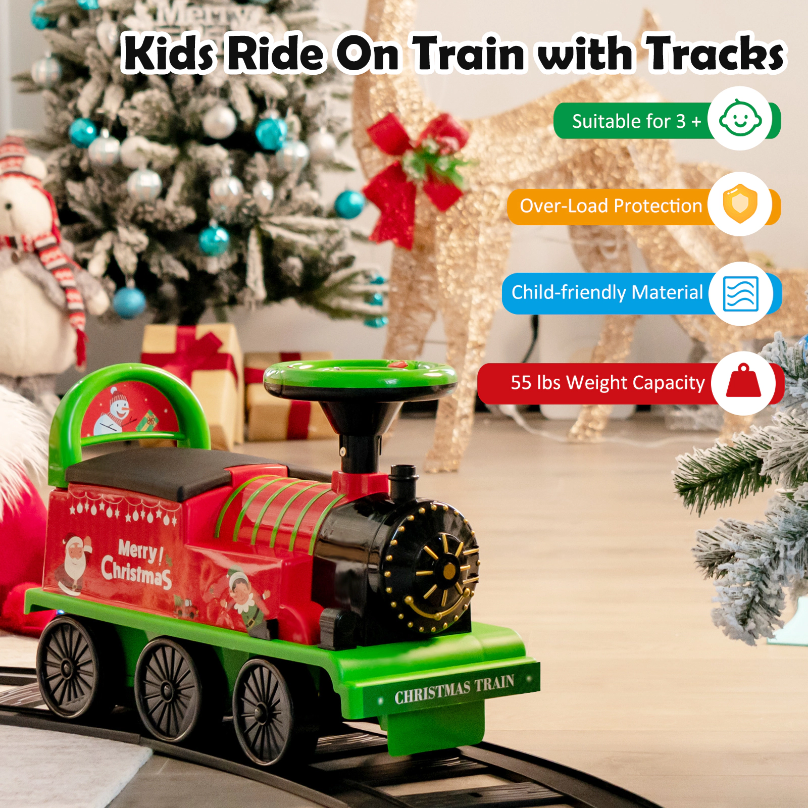Costway 6V Electric Kids Ride On Train Motorized Train Toy w/ Track & 6 Wheels Blue
