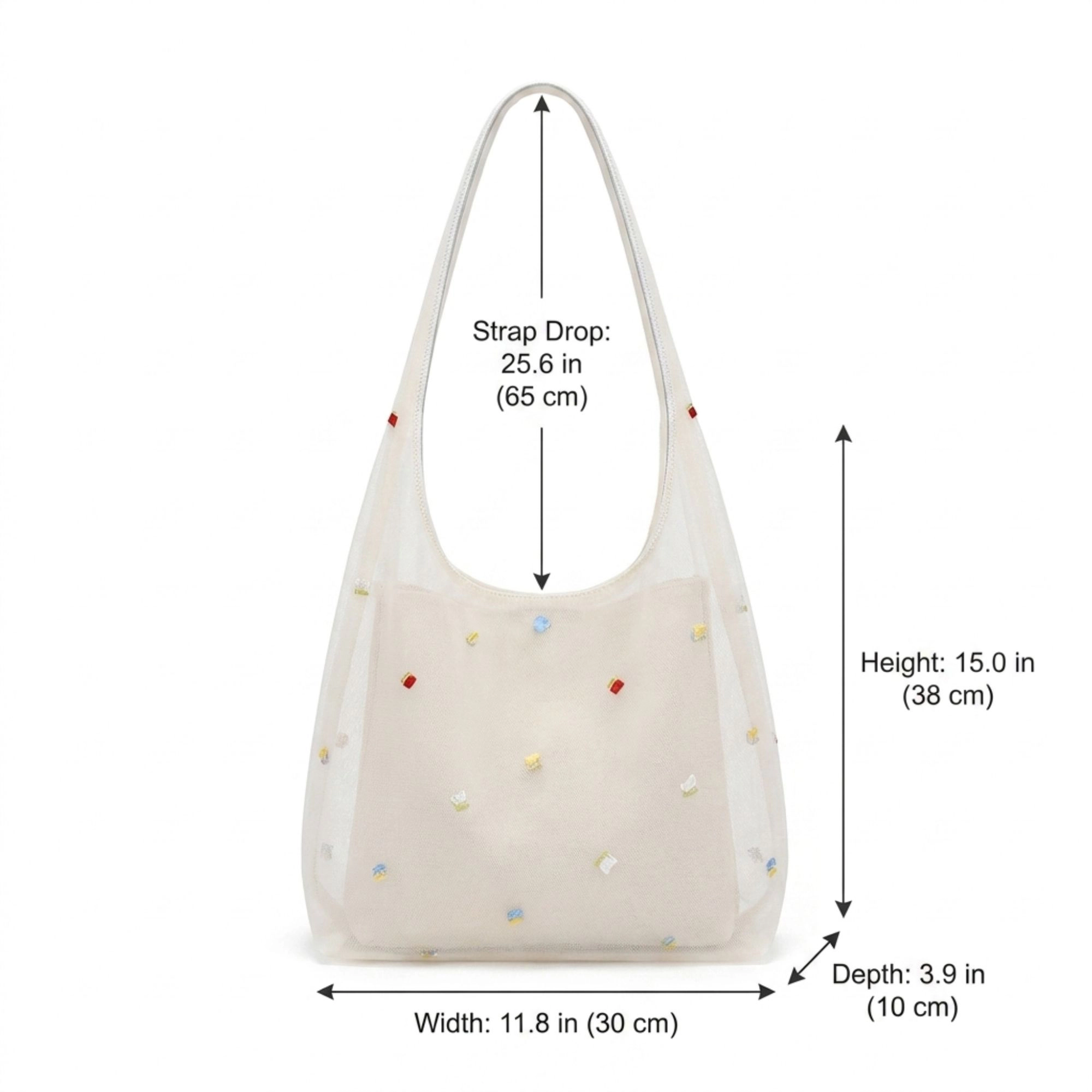 Alilang Women's Mesh Shoulder Bag with Beaded Detail and Soft Inner Pouch, White