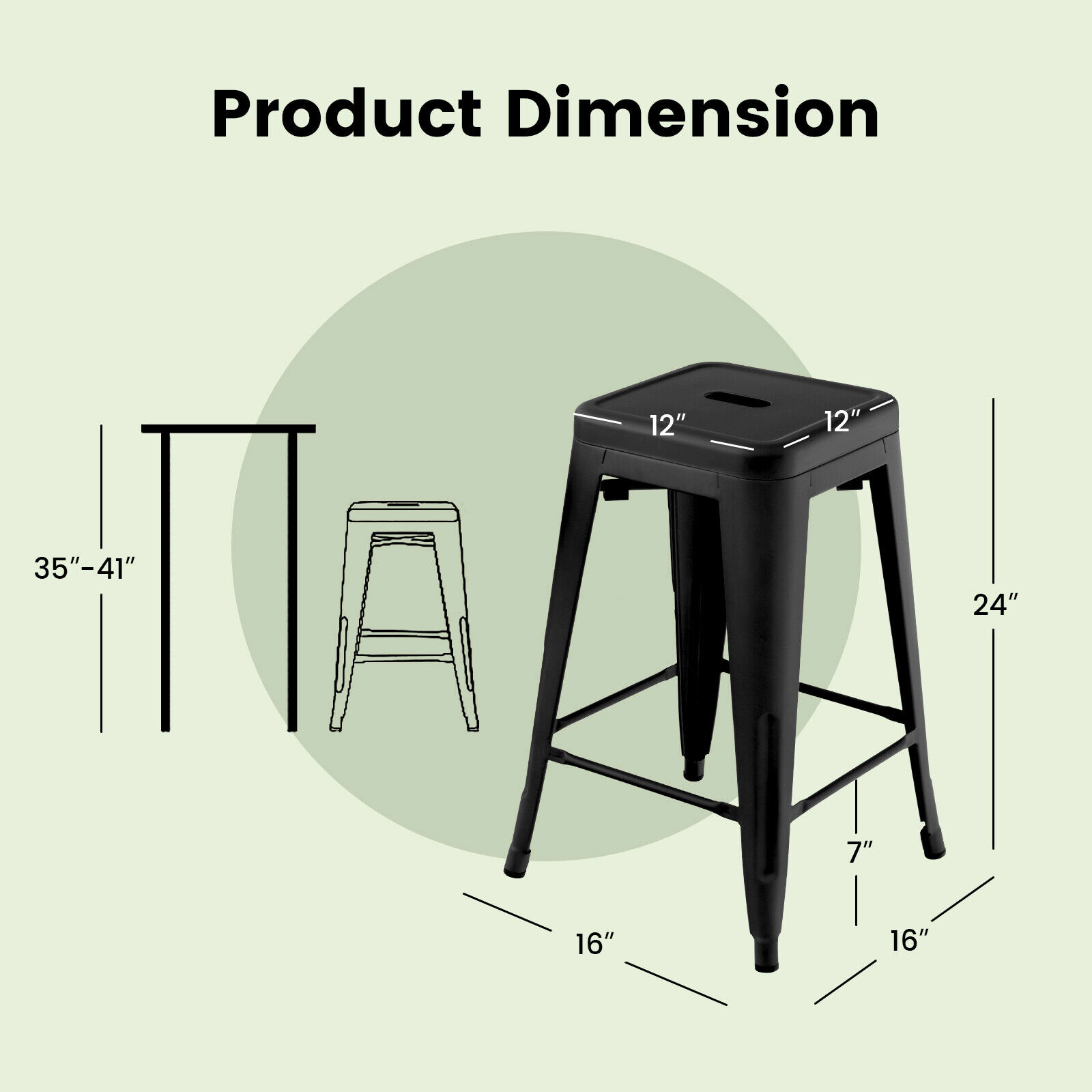 SUGIFT Set of 4 Metal Stackable Footrest Counter Height Bar Stools 16-in x 16-in x 24-in 330-lb Capacity Black