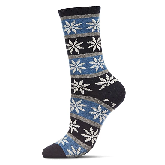 MeMoi Women's Soft Snowflake Fair Isle Cashmere Blend Crew Socks