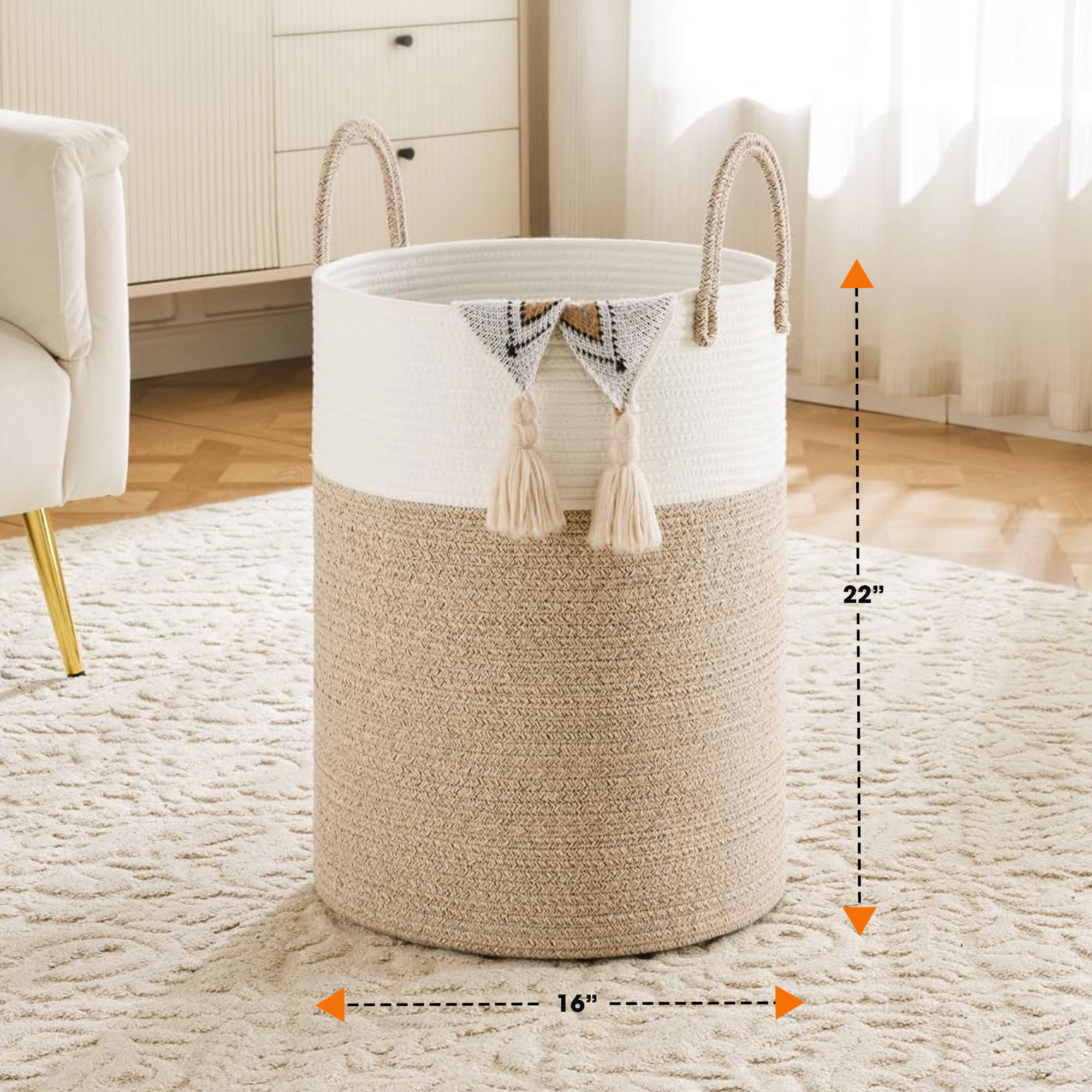 Cheer Collection Large Cotton Rope Laundry Hamper with Handles