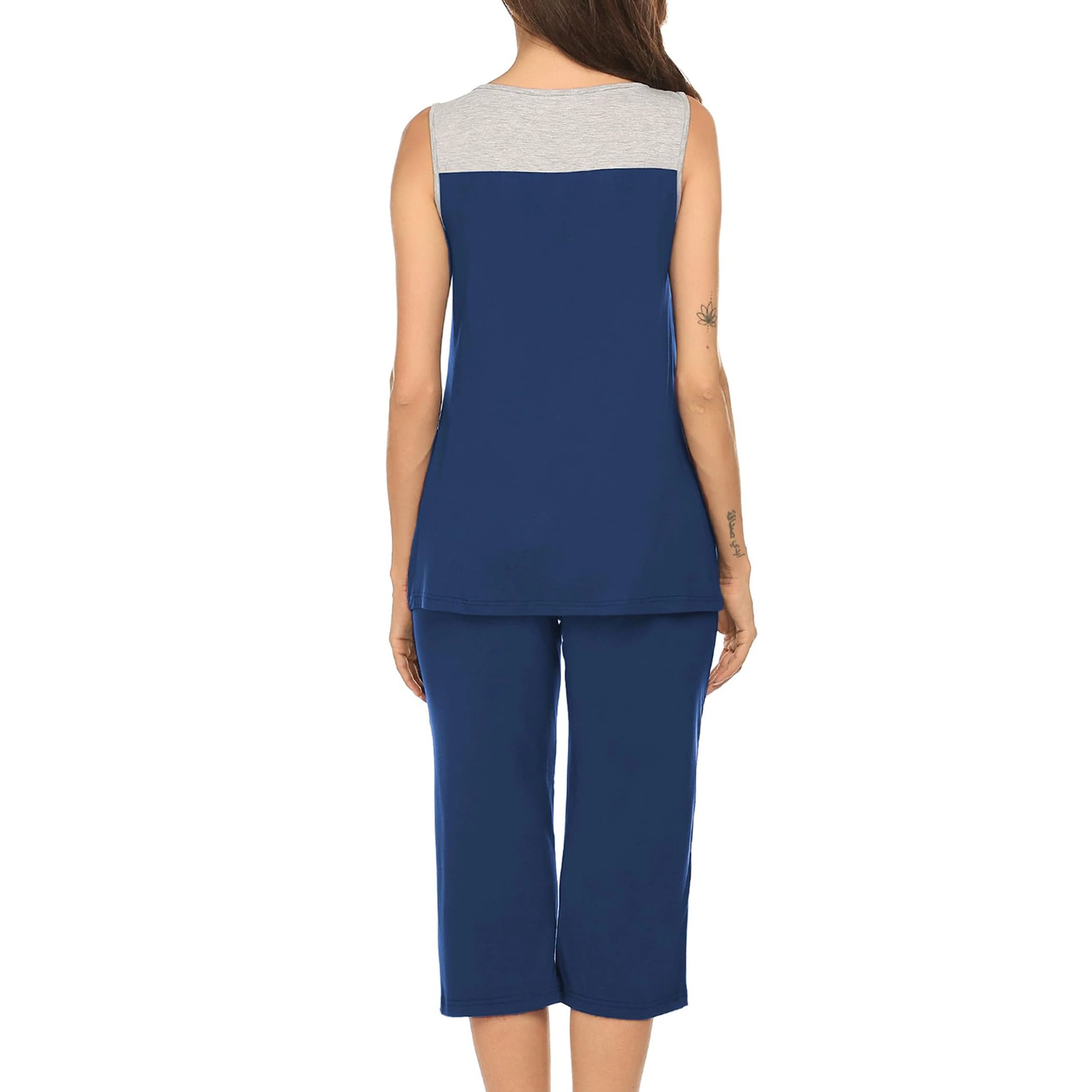 Ekouaer Capri Pajama Sets Two Piece Pajamas Round Neck Sleeveless Lounge Set for Summer Sleepwear