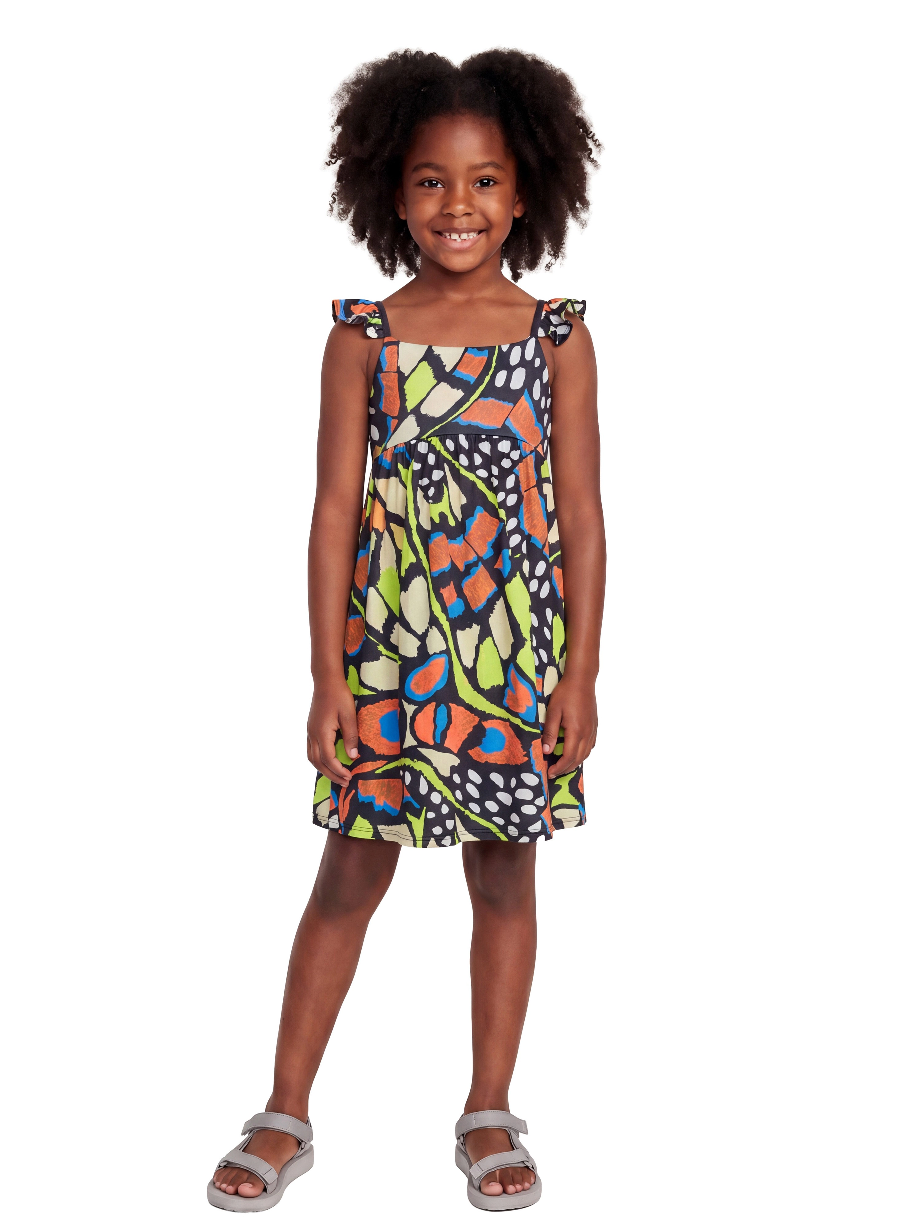 24sevenKid Essential Girls Butterfly Print Empire Waist Sleeveless Dress