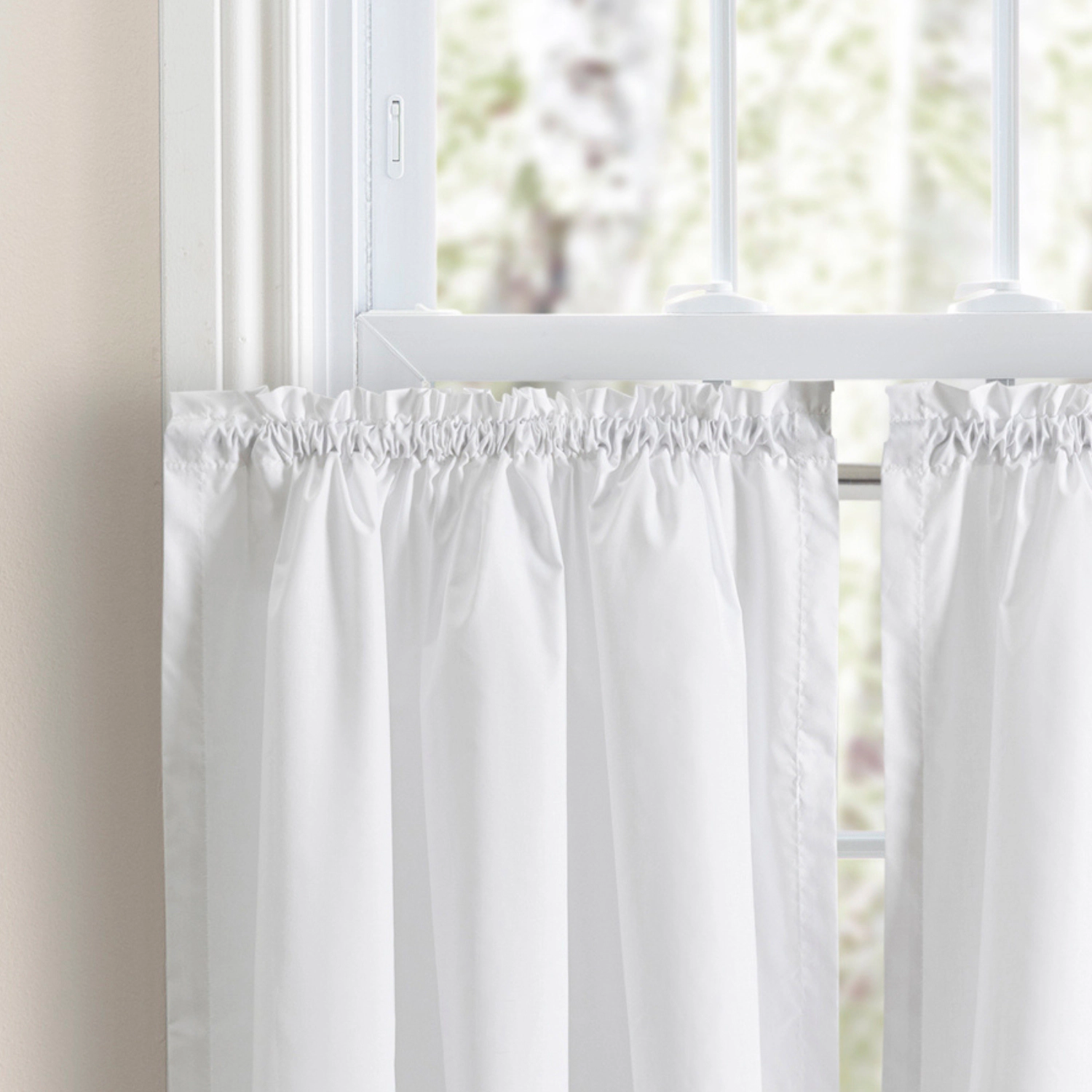 ELLIS 65% Polyester 35% Cotton Classic Wide Solid Color Perma Press Ruffled With 1.5" Rod Pocket Tiers 84" x 24" White