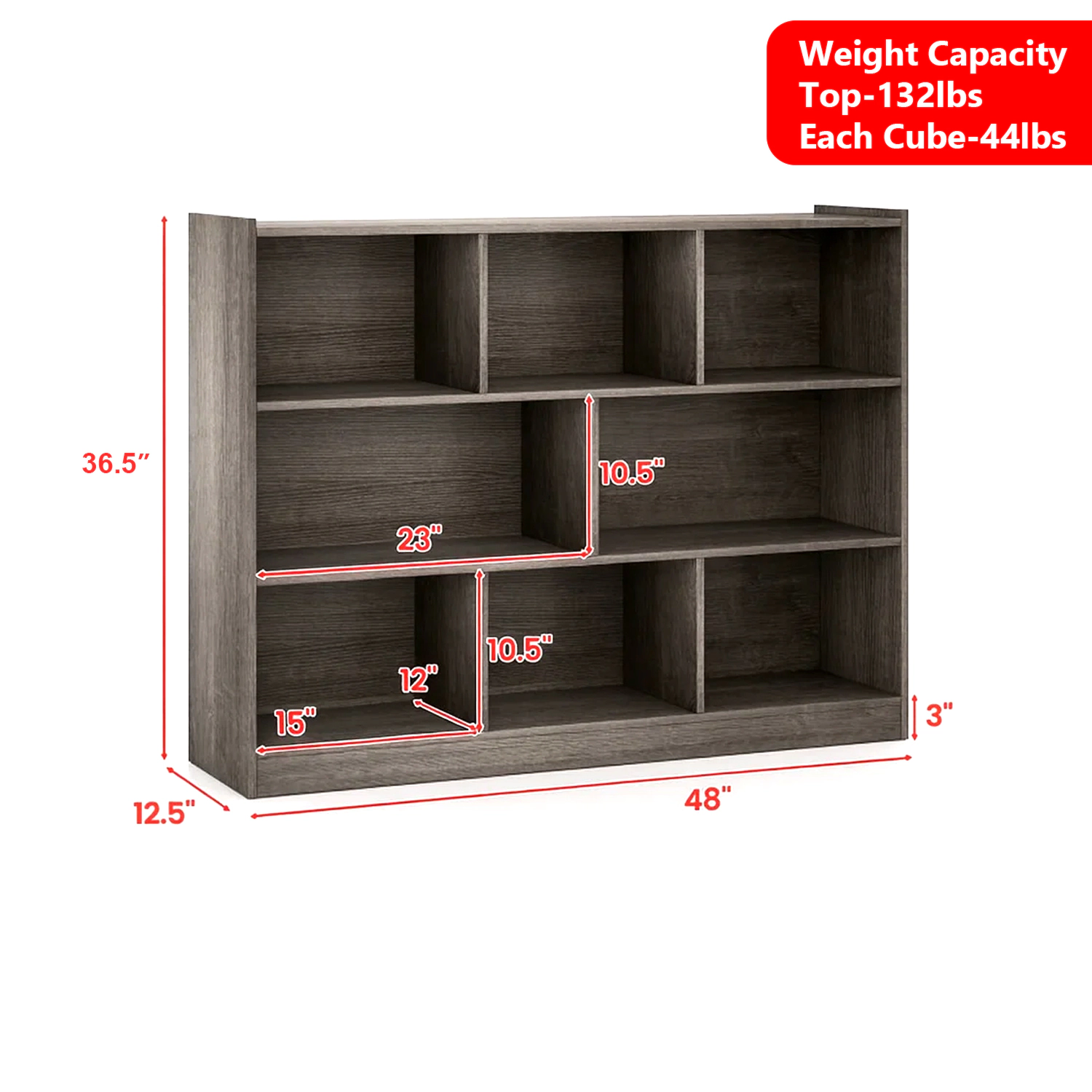Hivvago Modern 8-Cube Organizer Shelf – 3-Tier Open Bookcase for Living Room