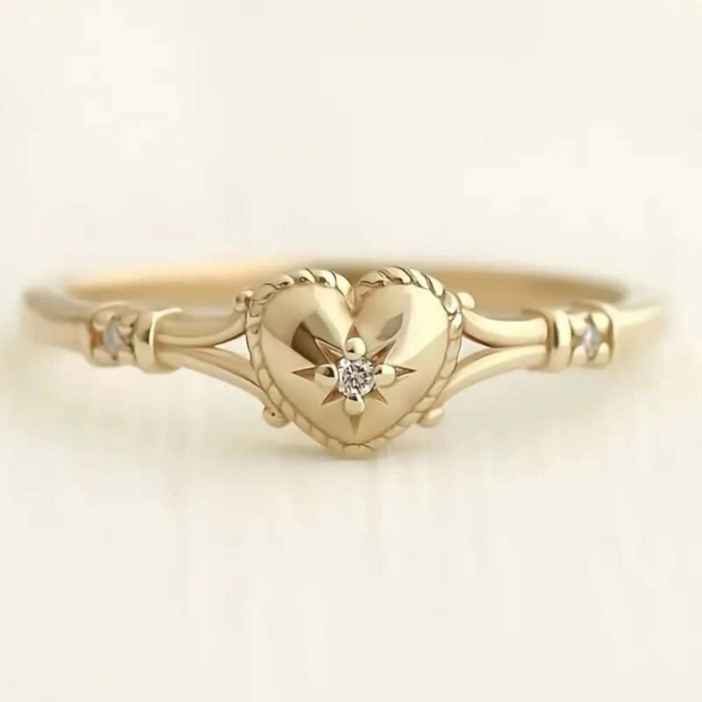 Delicate Gold Color Heart Ring Fashion Love Jewelry with Cubic Zirconia