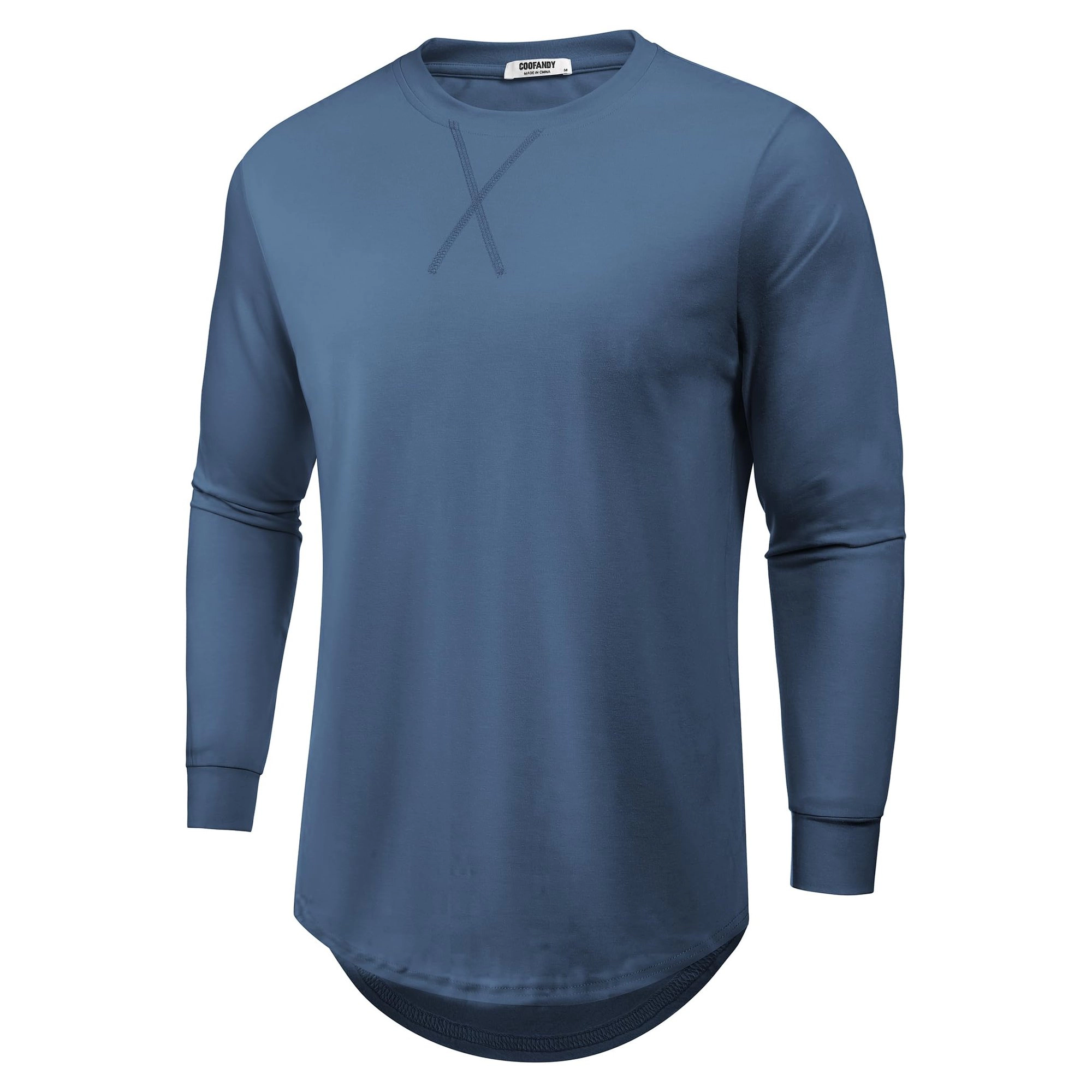 COOFANDY Mens Fall Long Sleeve Shirts Casual Crew Neck Curved Hem Longline Tunics