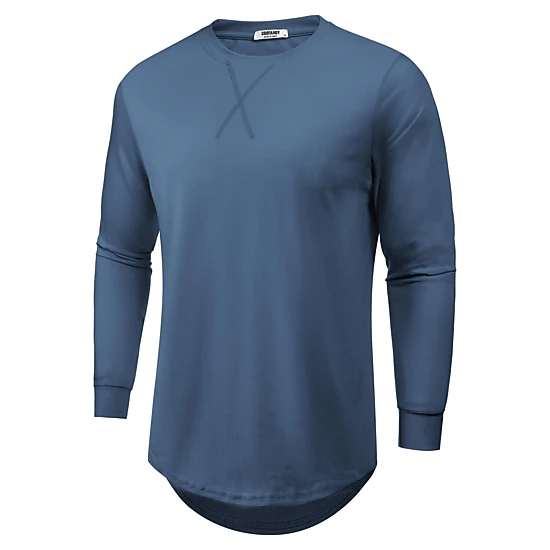 COOFANDY Mens Fall Long Sleeve Shirts Casual Crew Neck Curved Hem Longline Tunics