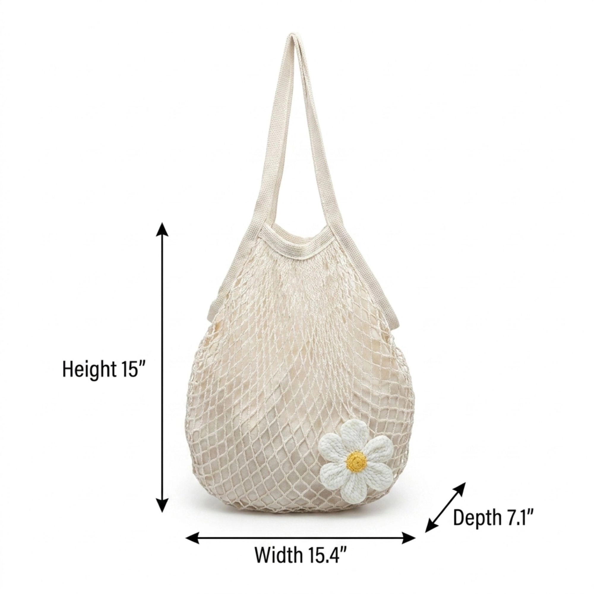 Alilang Women's Crochet Style Net Tote Bag with Daisy Accent and Shoulder Straps, Red