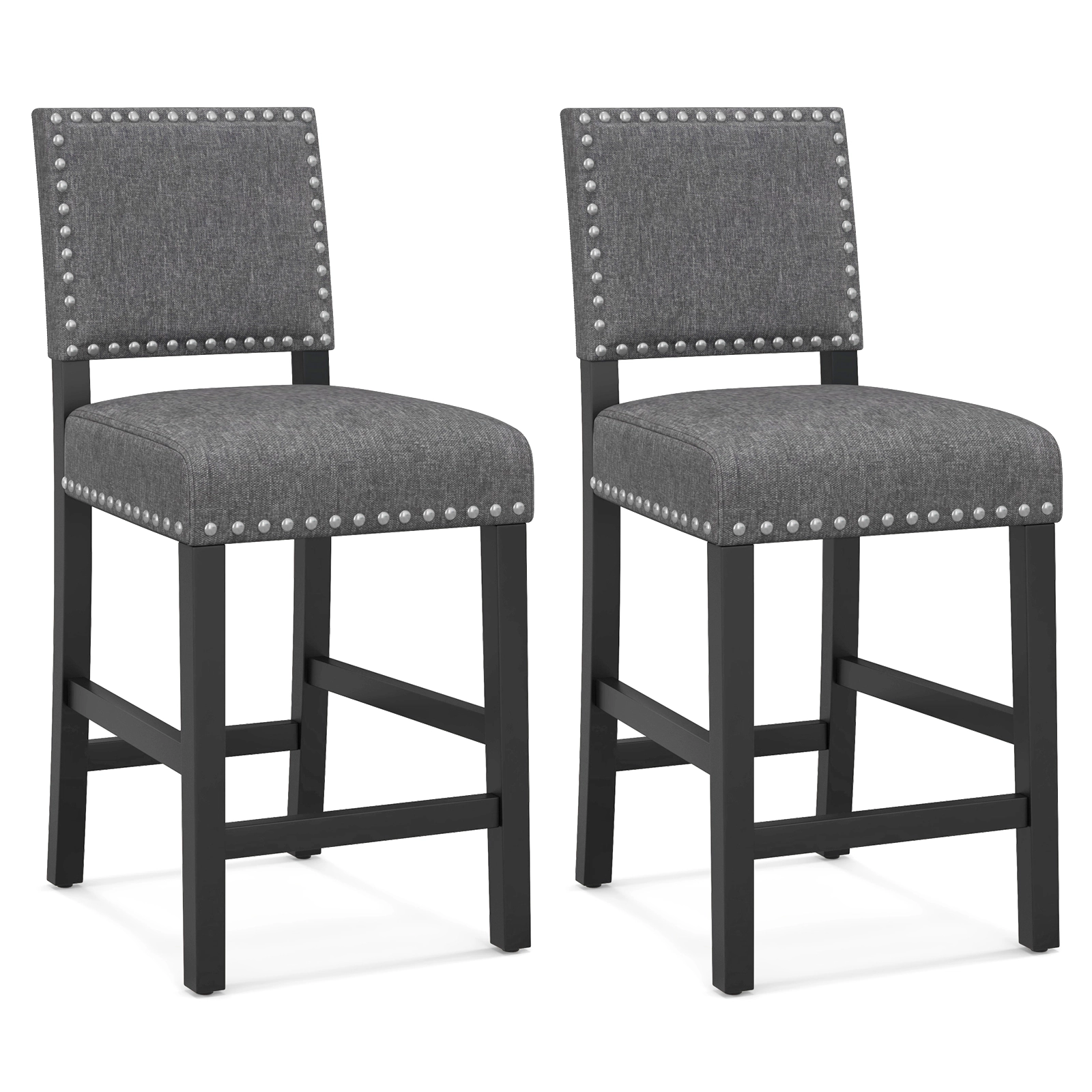 SUGIFT Set of 2 Gray Linen Counter-Height Bar Stools with Footrests