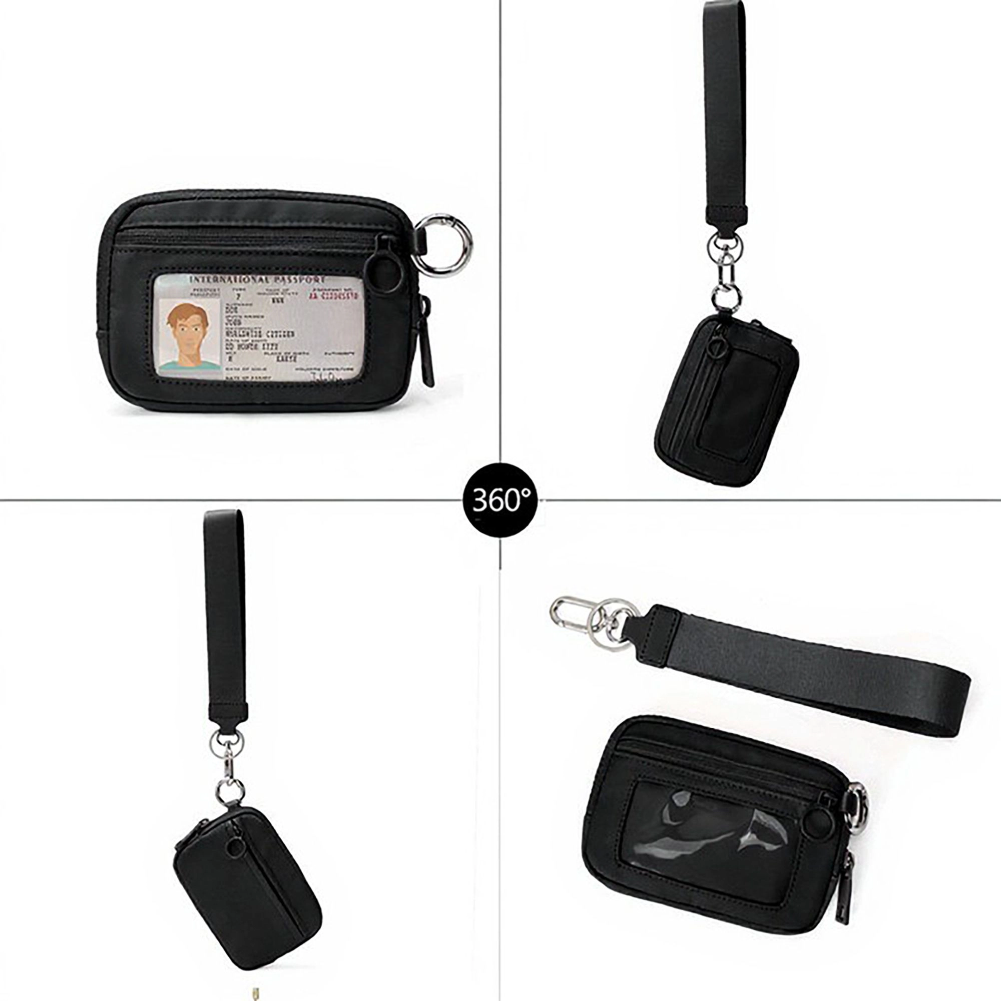 Alilang Women's Zippered Wristlet Key Pouch with Clear ID Window Compact Card Holder and Detachable Strap 6.7x5.5in