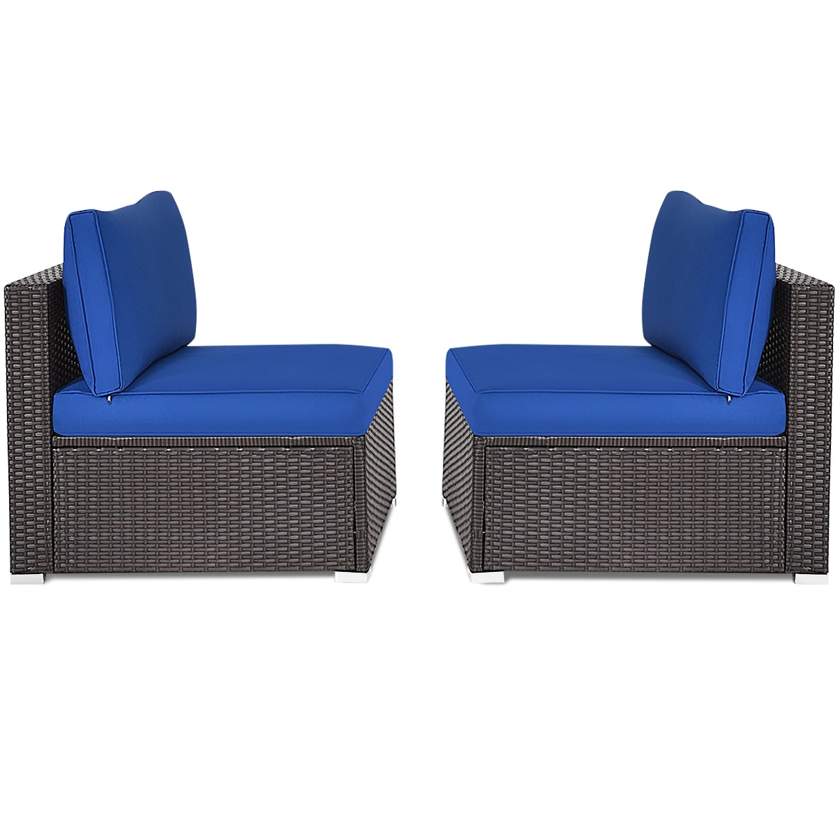 LJG 2 Pieces Patio Rattan Armless Sofa Set with 2 Cushions and 2 Pillows