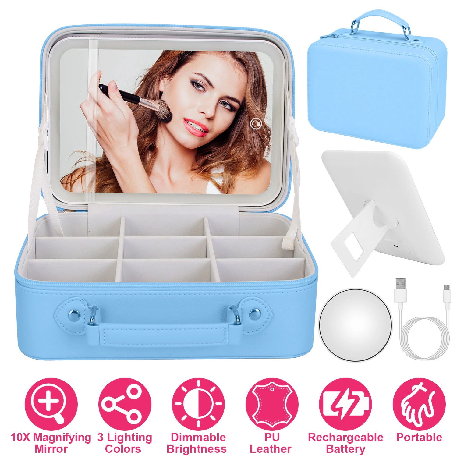 GBruno LED Lighted Travel Makeup Bag With Mirror