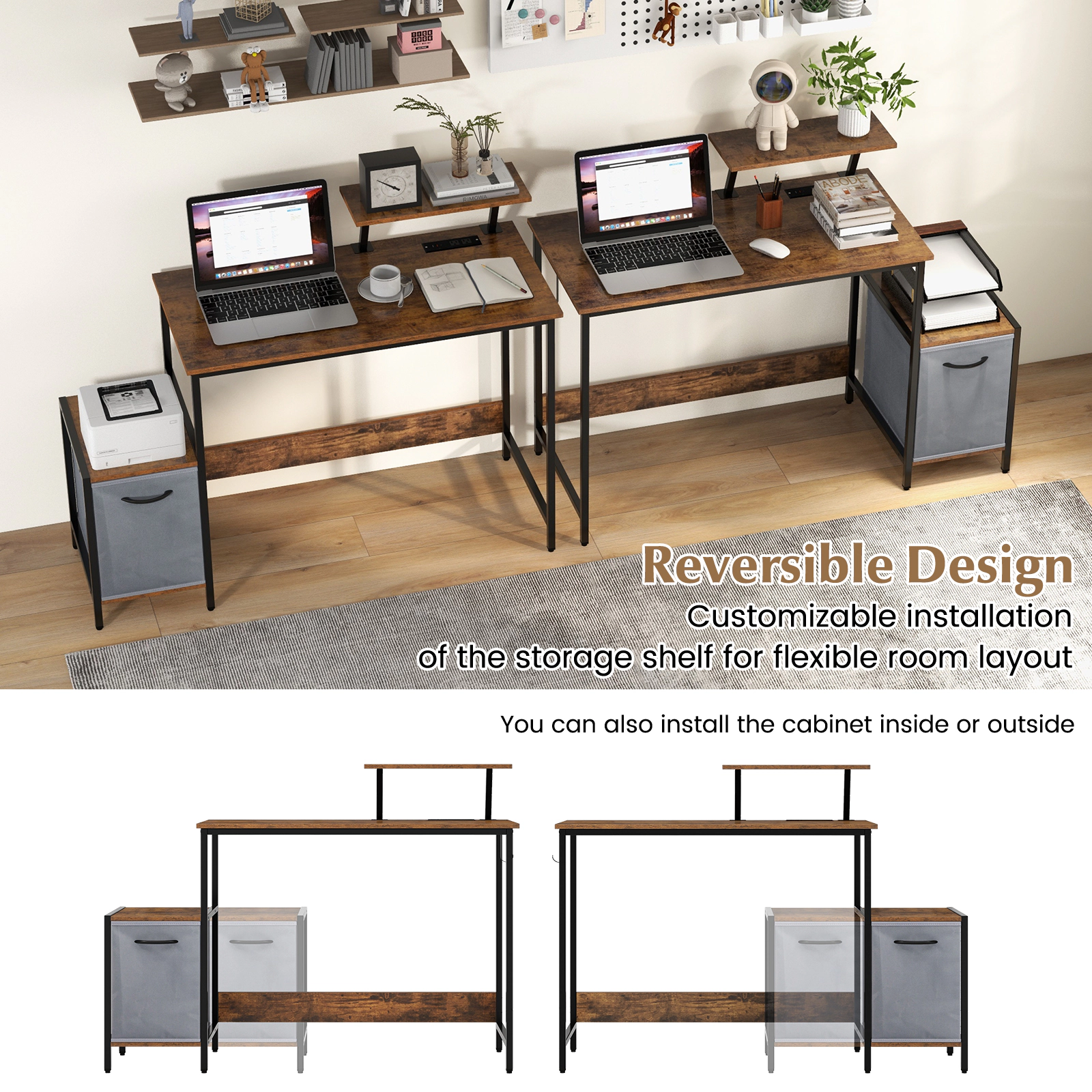 SlickBlue Computer Desk with Charging Station and Storage