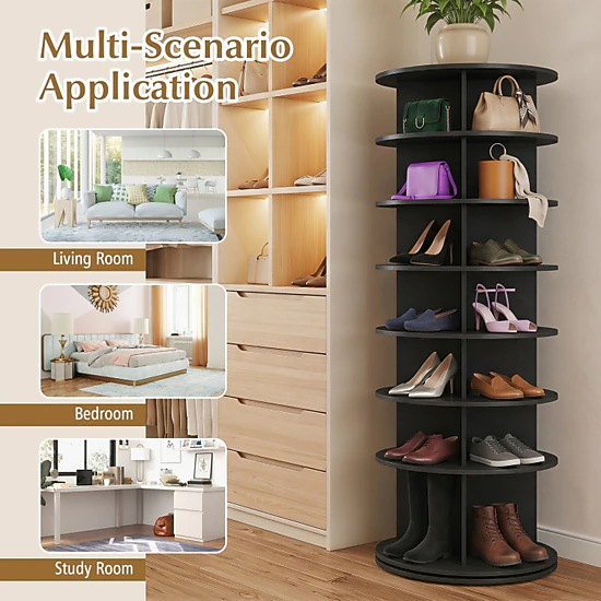SUGIFT 7-Tier 360° Rotating Shoe Rack Tower Freestanding Spinning Shoe Organizer 22-lb Per Tier Black