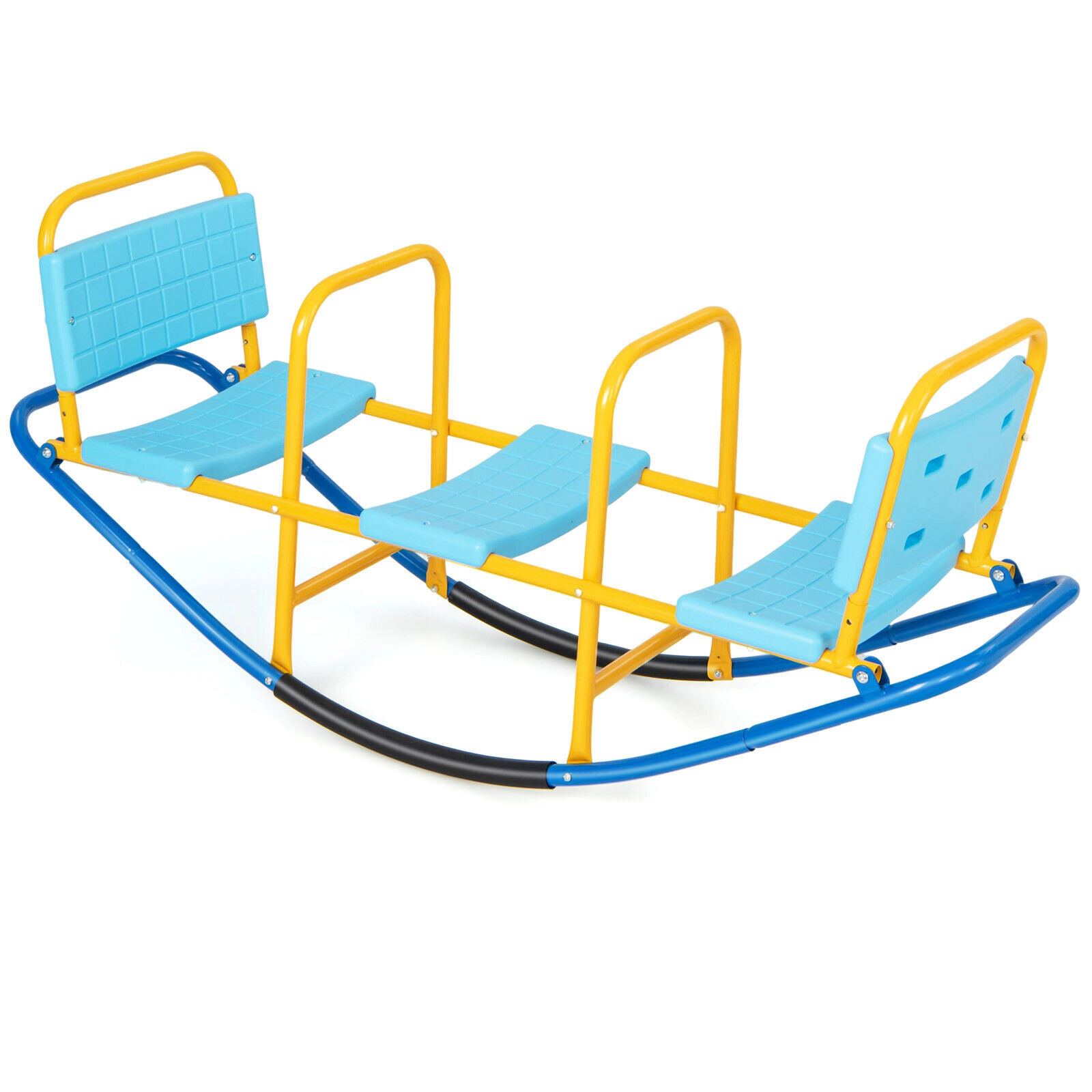 SUGIFT Swivel Seesaw Teeter for Kids 200-lb Capacity Ages 3-8 Years with Backrest and Footrest Blue/Red