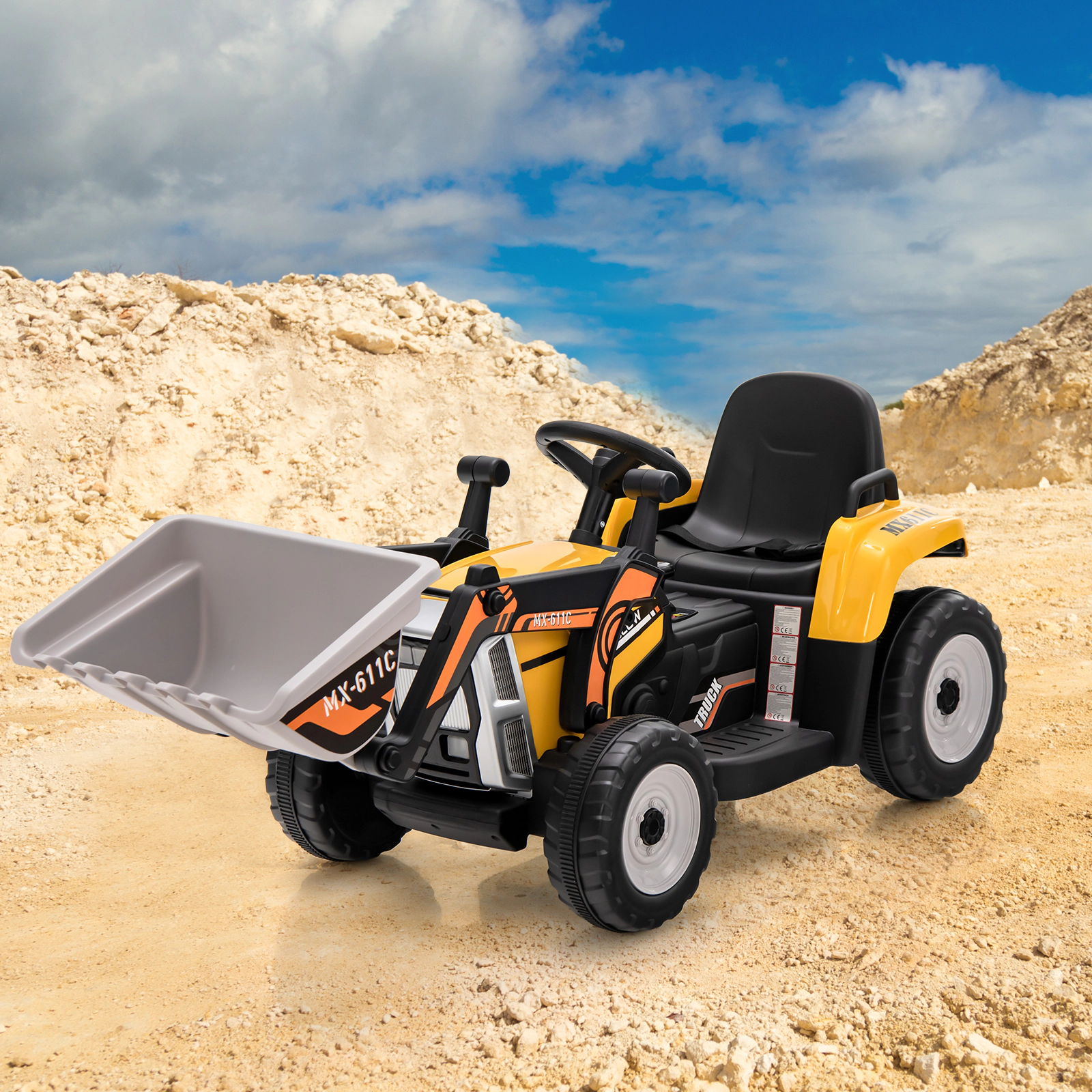 Glintex 12V Kids Ride-On Excavator with an Adjustable Bucket Arm