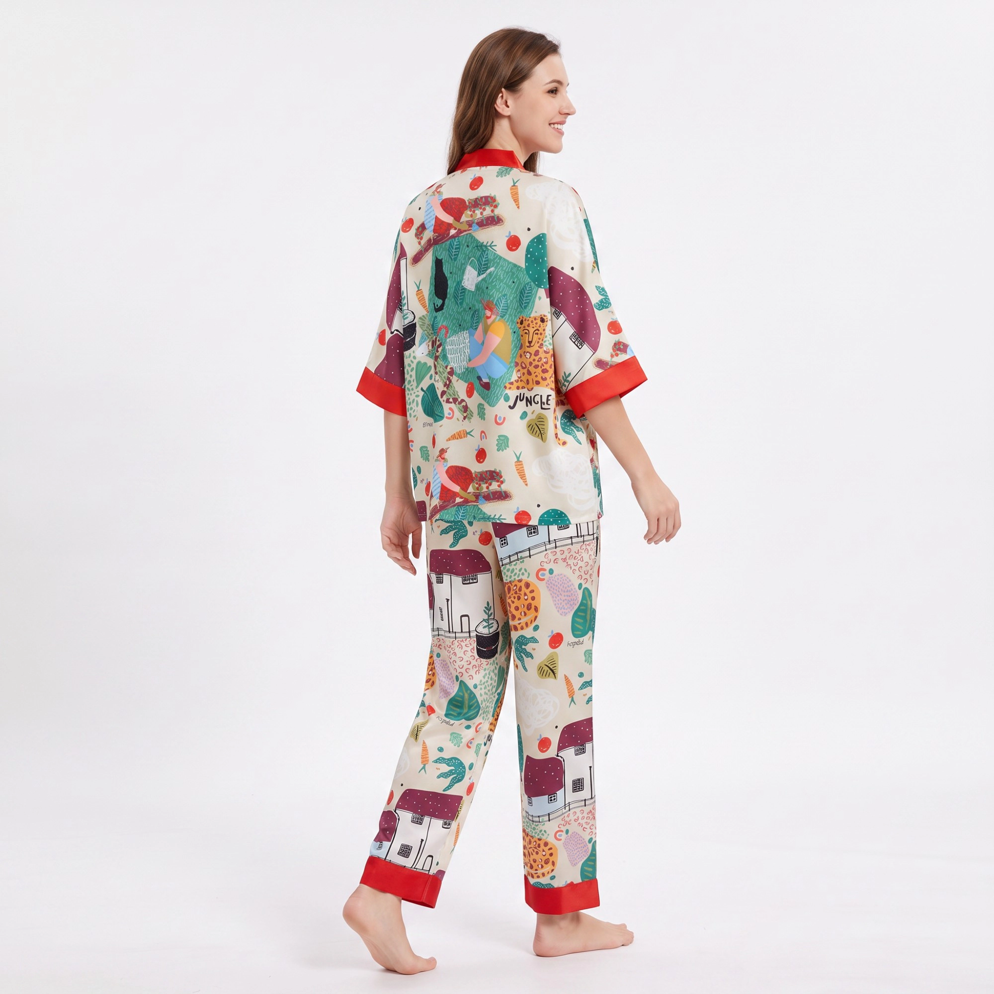 Anna-Kaci Women's 2-Piece Printed Pajama Set Button Front Short Sleeve Sleep Shirt and Long Pants