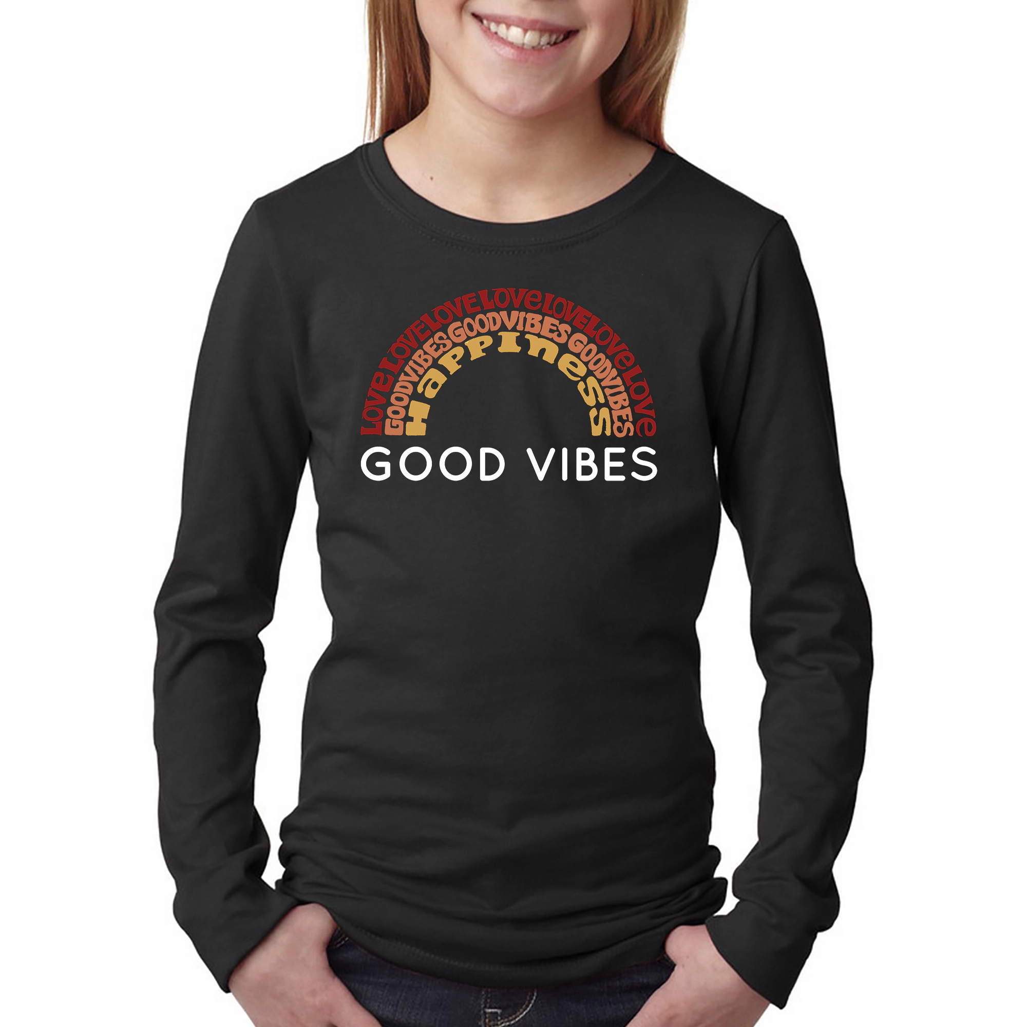 LA Pop Art Girls Long Sleeve Word T-Shirt - Good Vibes