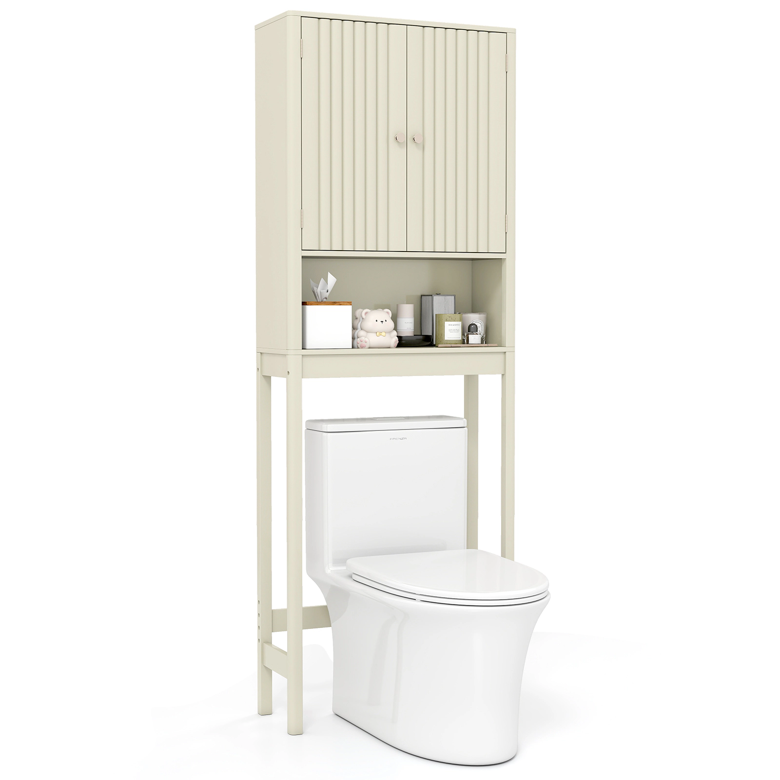 SUGIFT Over the Toilet Storage Cabinet with Fluted Doors and Adjustable Shelves