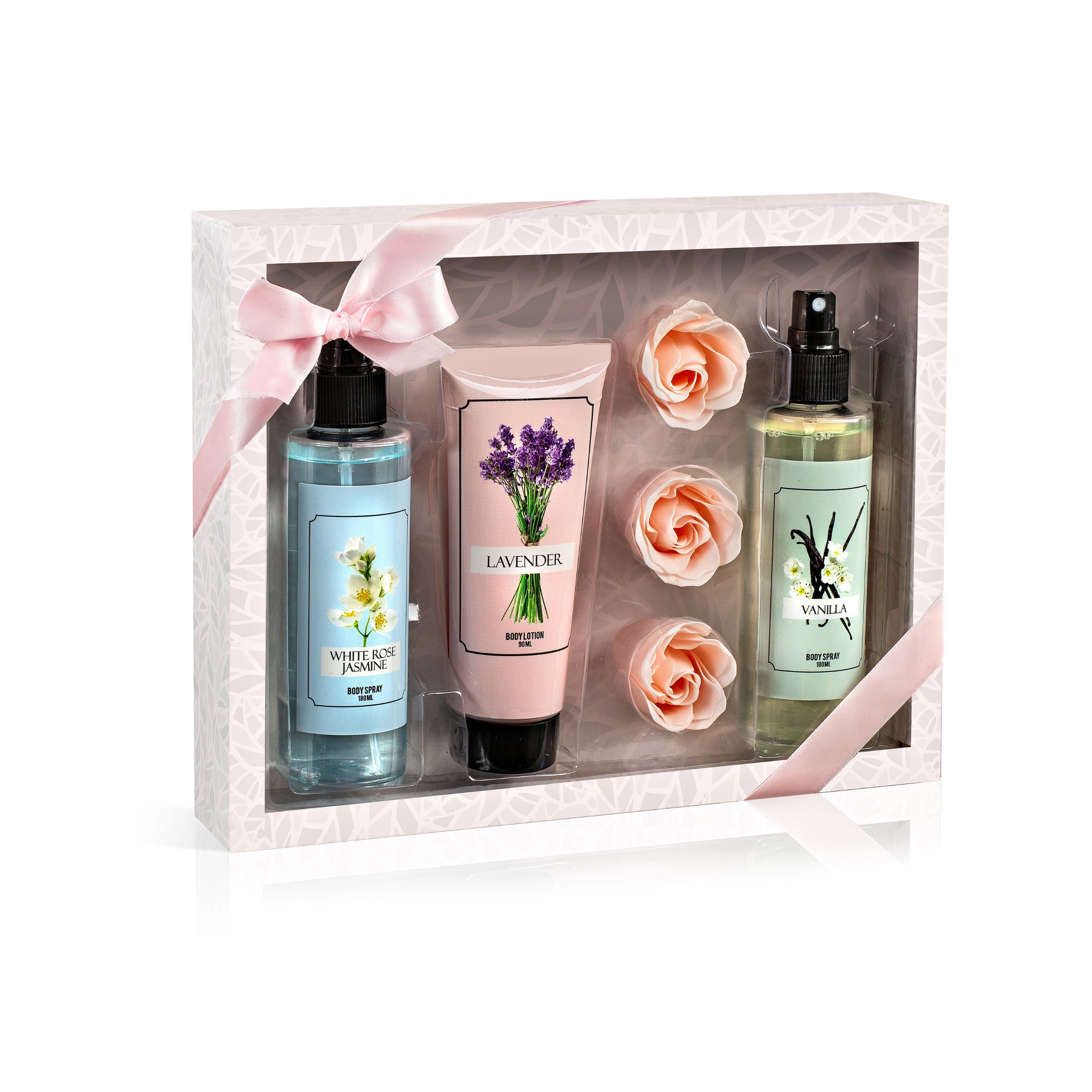 Freida and Joe  Women White Rose Jasmine Lavender Set – Elegant Mother's Day Spa Set