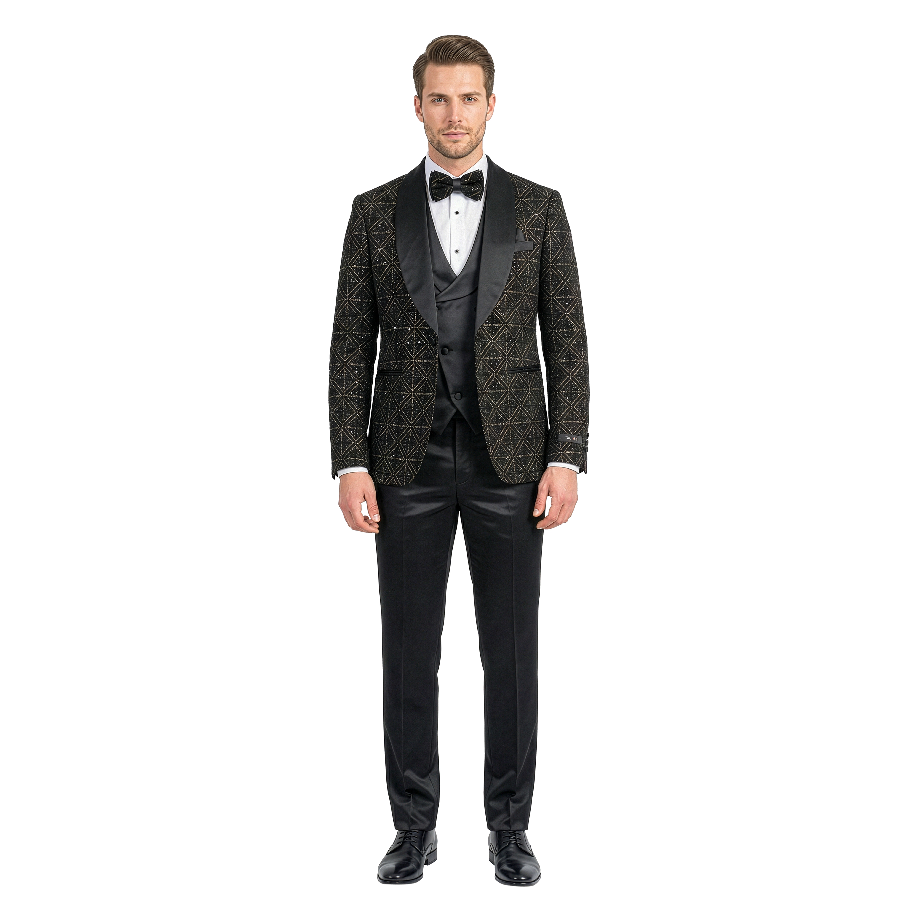 Tazzio Men’s Sequin Shawl Collar 3pc Tuxedo Set