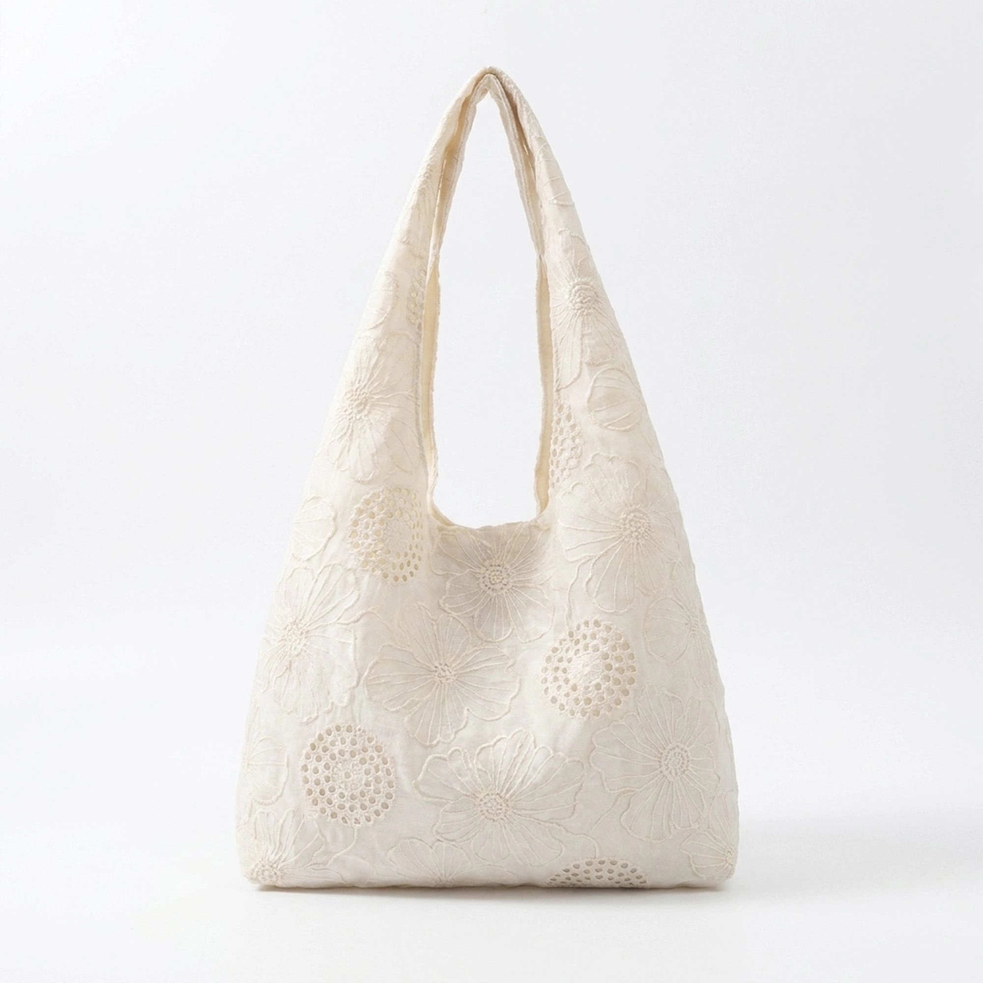 Alilang Women's Embroidered Floral Hobo Bag with Shoulder Handle and Inner Pocket, White