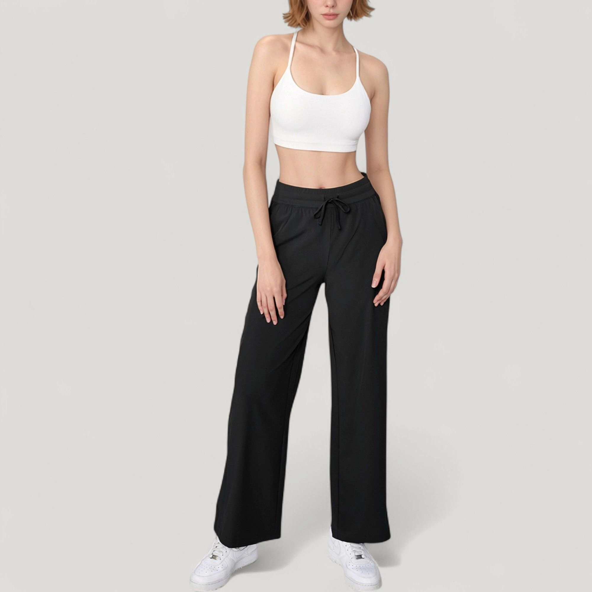 Anna-Kaci Women's High-Waist Wide-Leg Pants with Drawstring Waist and Front Pockets