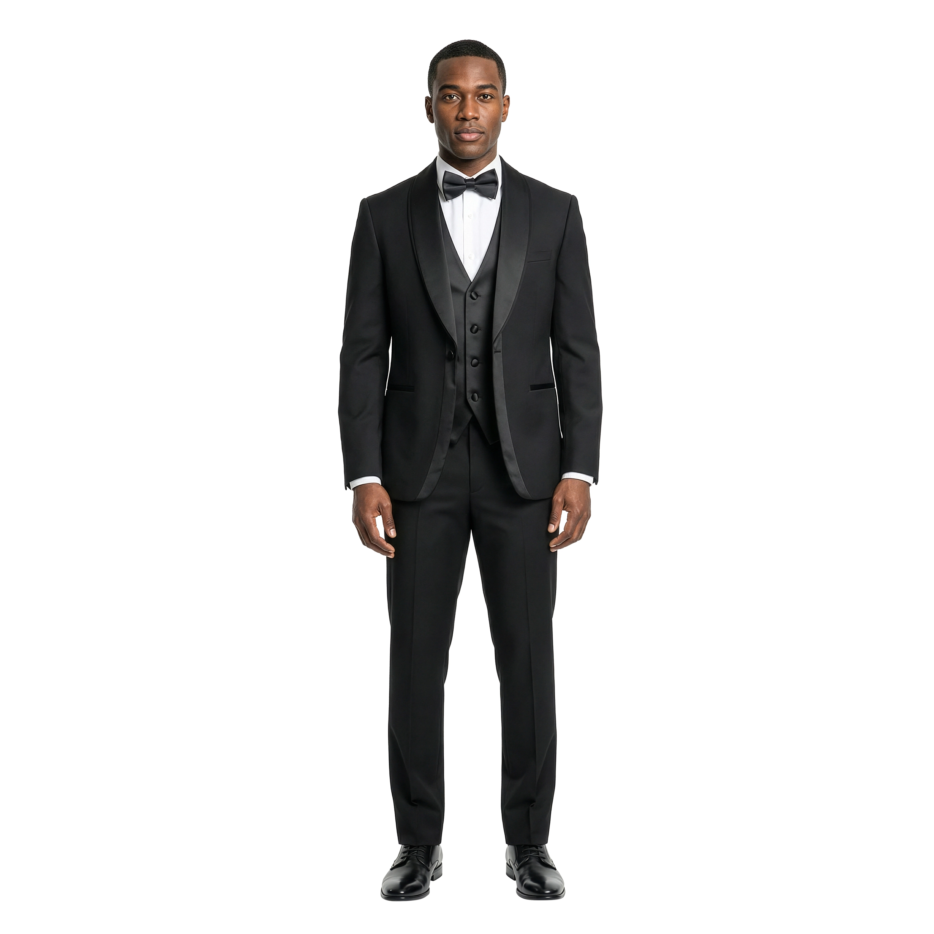 Tazzio Men's Skinny Fit Layered Satin Shawl Collar 3pc Tuxedo Set