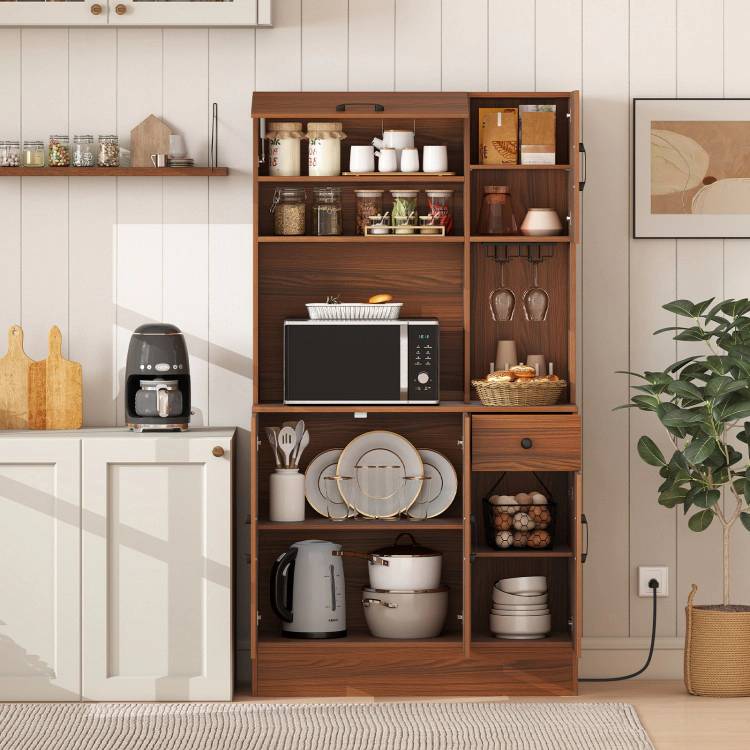 Hivvago 66 Inch Pantry Cabinet With Charging Station And Microwave Stand