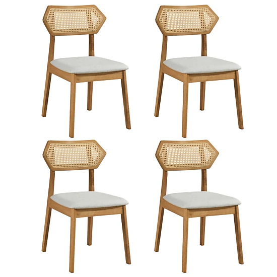 SUGIFT Set of 4 Natural Wood Dining Chairs with Rattan Back and Padded Seat
