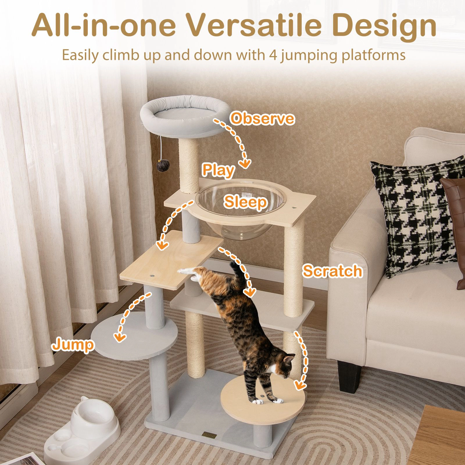 SlickBlue Cat Activity Center with Space Capsule & Sisal Posts