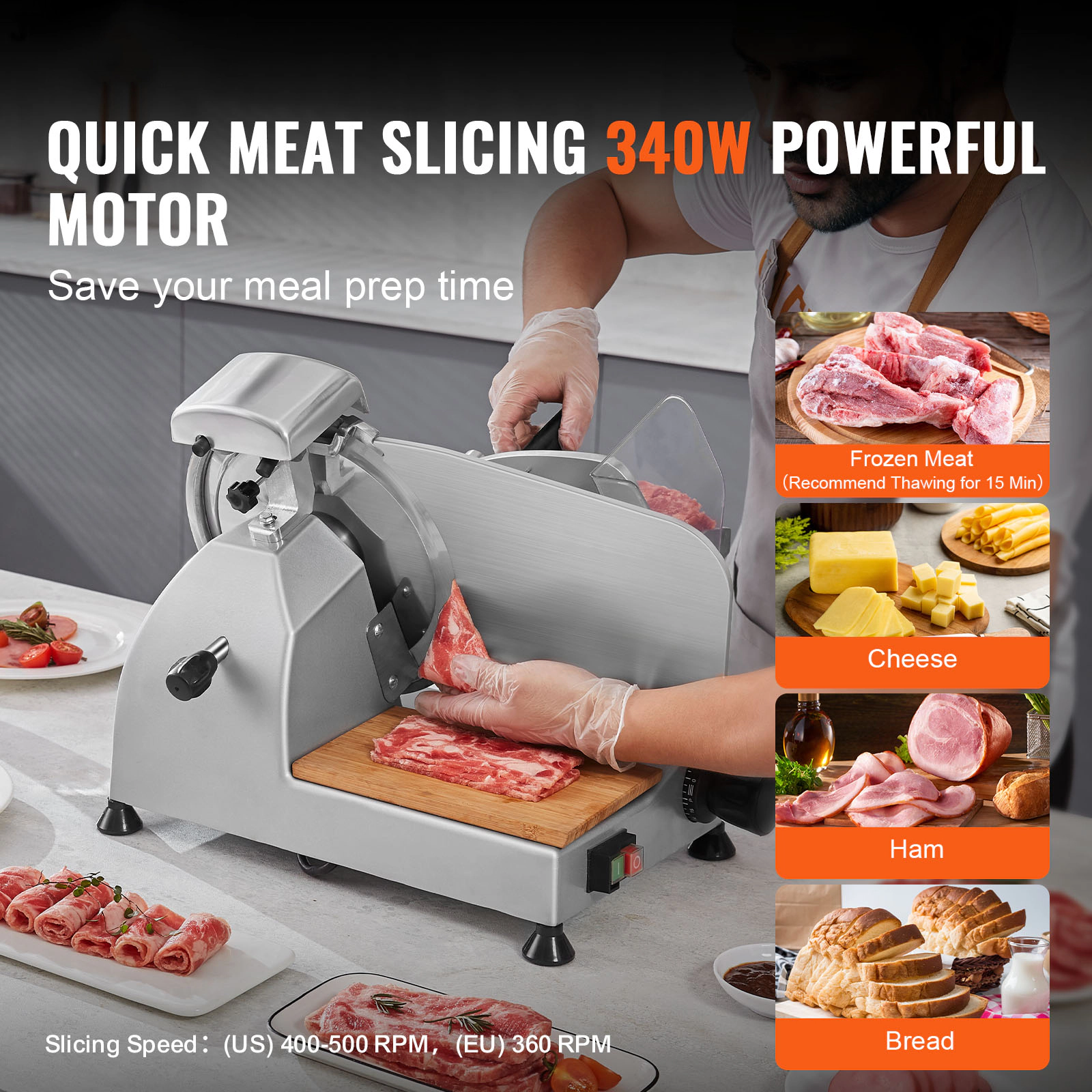 HONGGE Electric Commercial Meat Slicer with Adjustable Steel Blade Thickness