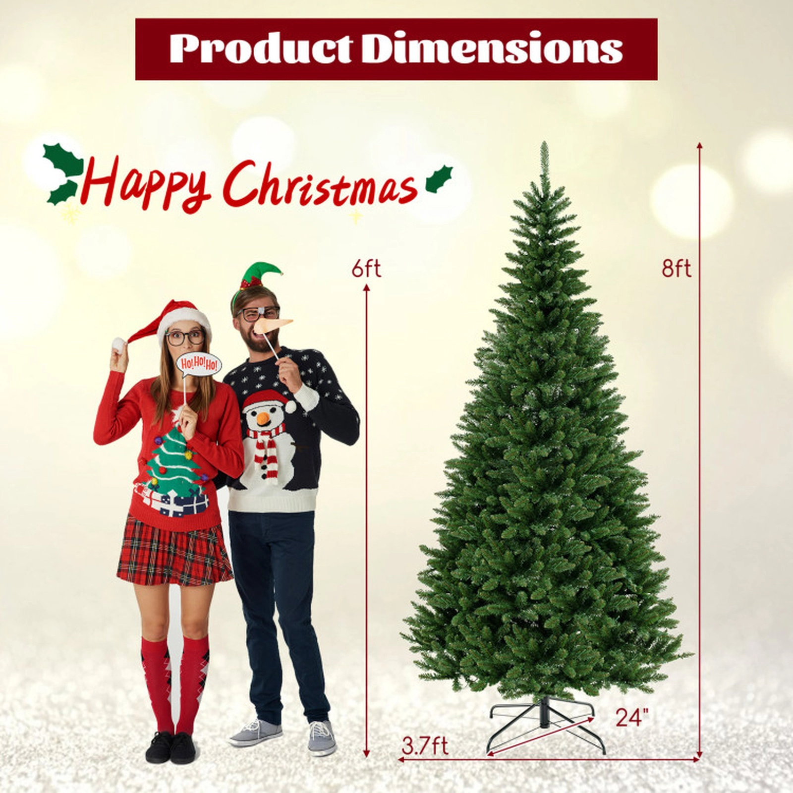 SUGIFT 8-ft Corner Pre-Lit Artificial Christmas Tree with 1137 Branch Tips and 360 Warm White LED Lights