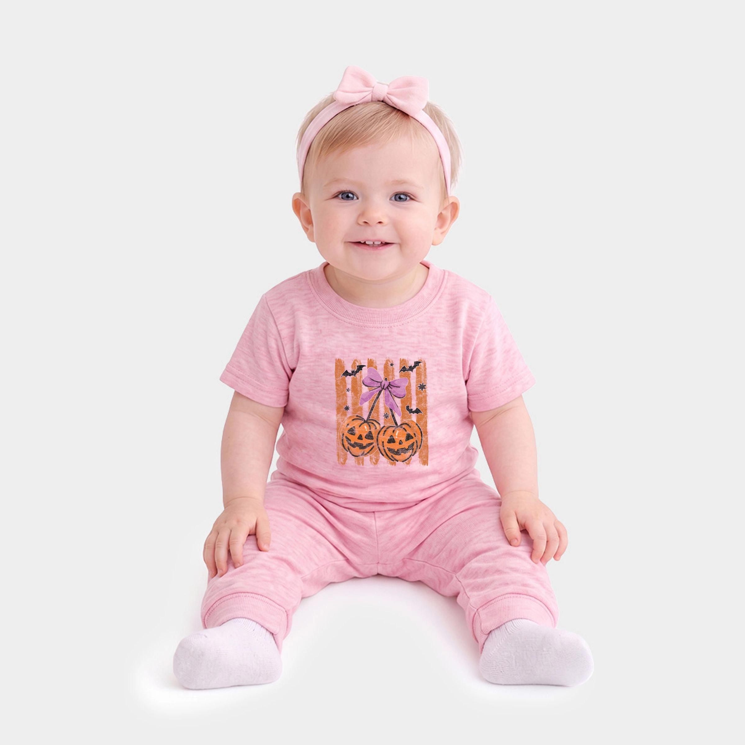 The Juniper Shop - Infant Jogger Pant Crew Set Pumpkin Cherry Bunch