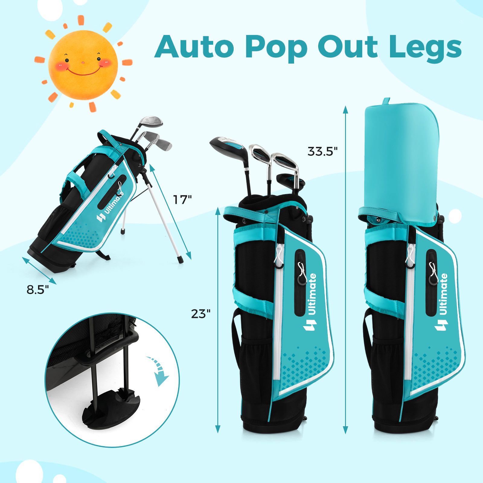 LJG Junior Complete Golf Club Set Right Hand with Rain Hood for Kids