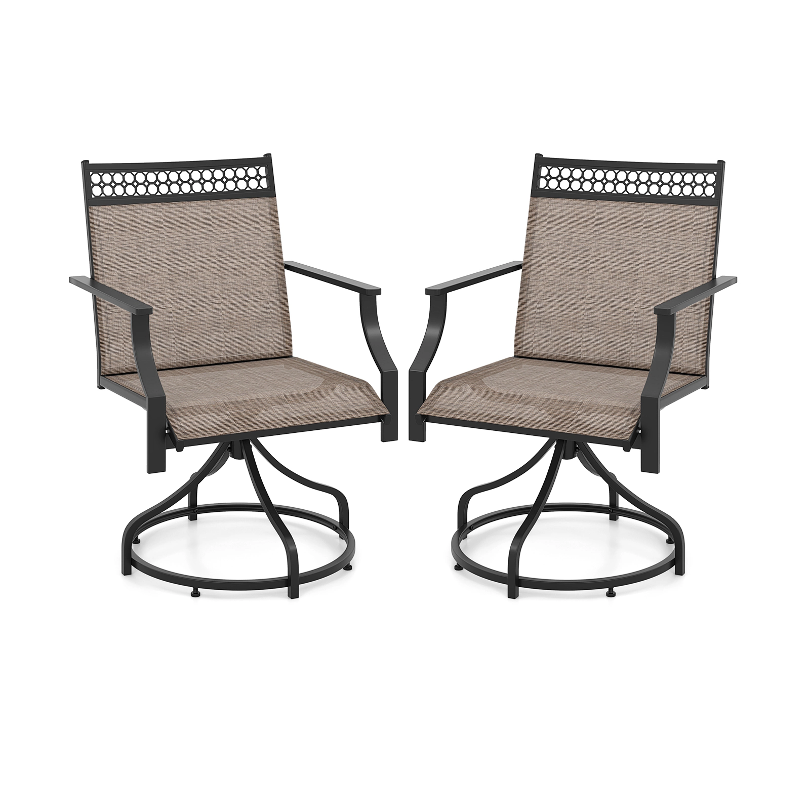 SUGIFT Patio Swivel Dining Chairs Set of 2 with 360° Swivel Heavy-duty Metal Frame 400-lb Capacity Brown/Gray